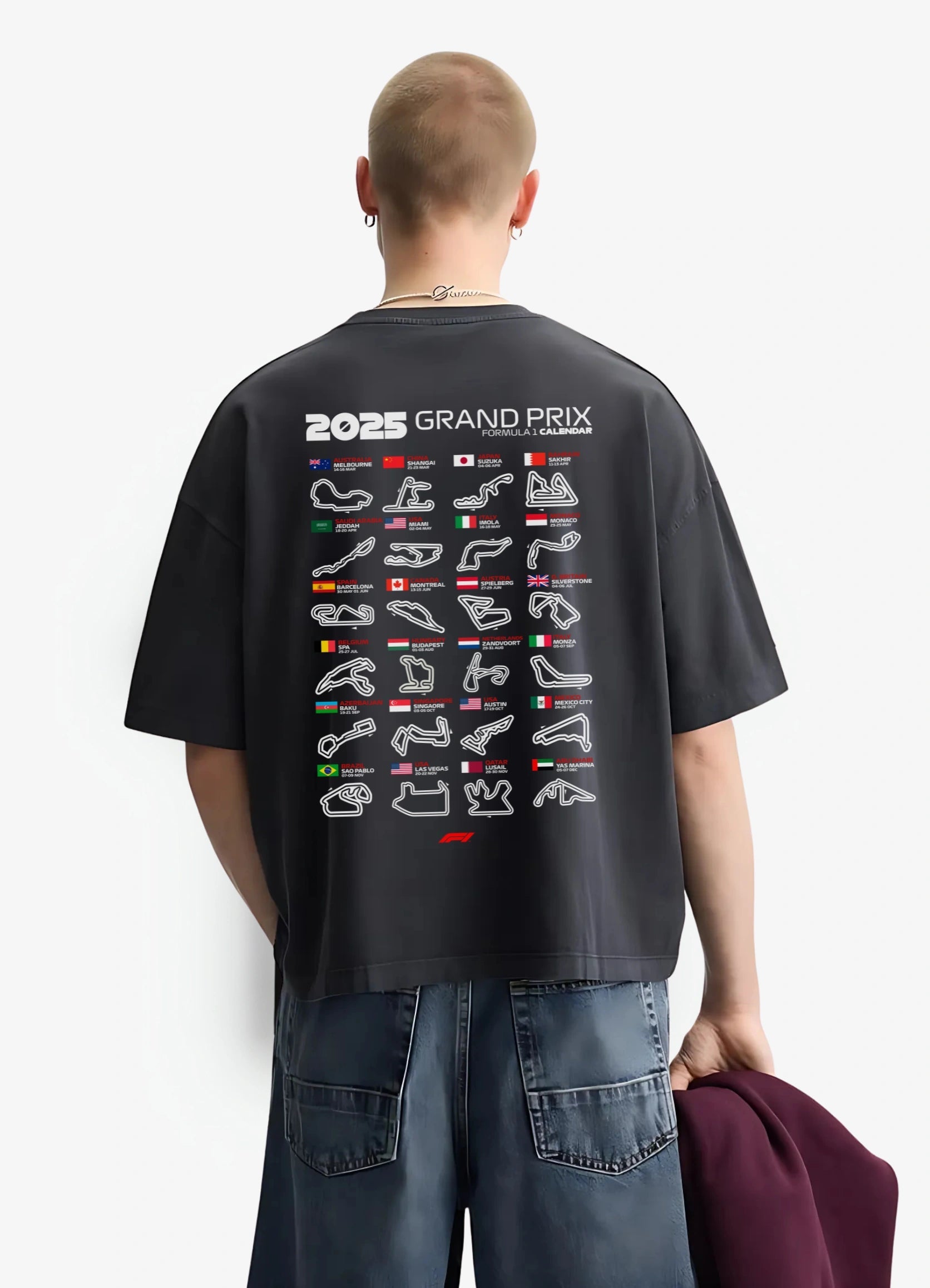 2025 Formula 1 Calender Oversized T-shirt Black - Strells