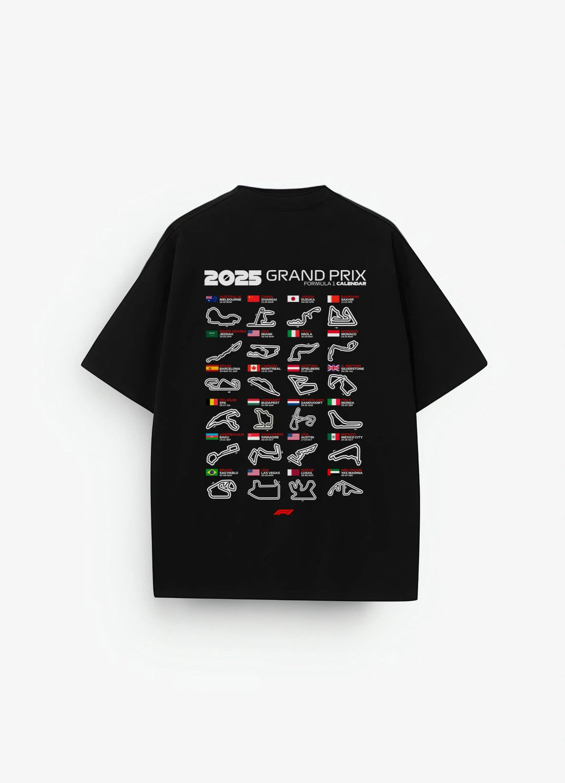 2025 Formula 1 Calender Oversized T-shirt Black - Strells