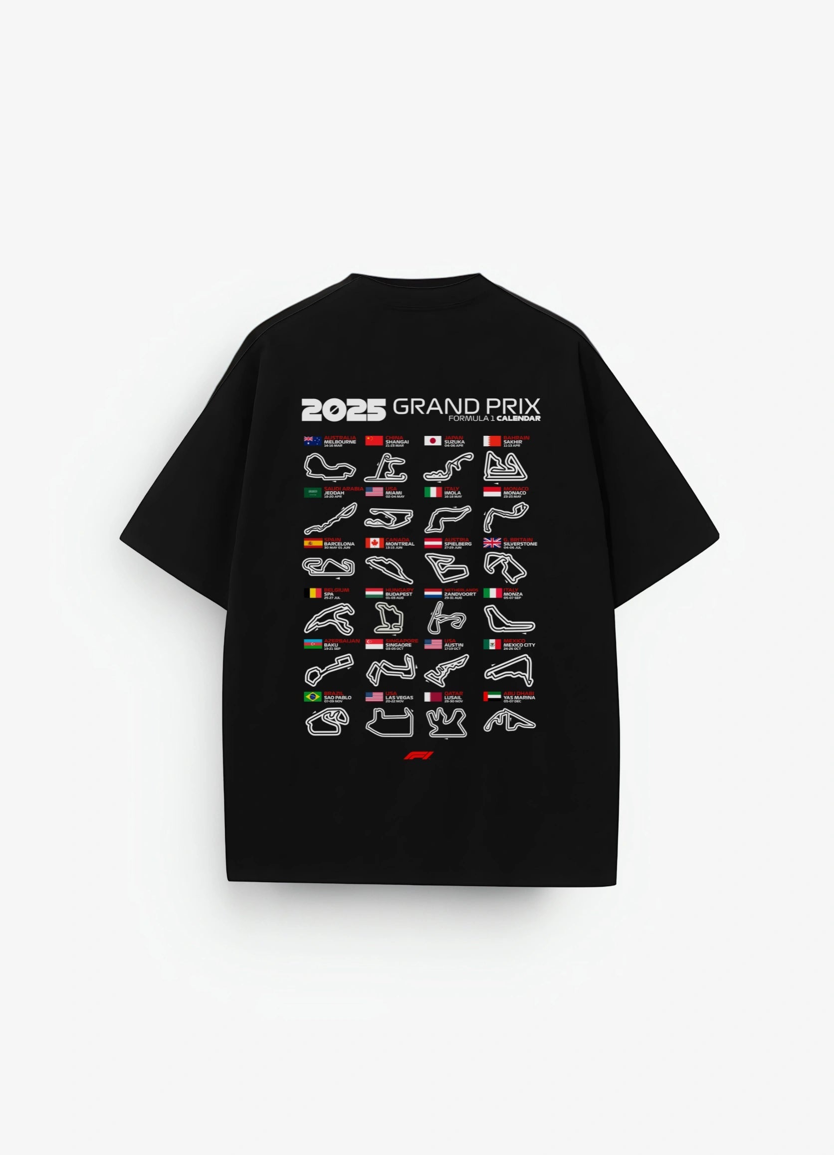 2025 Formula 1 Calender Oversized T-shirt Black - Strells