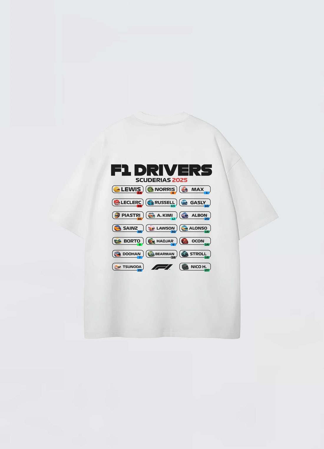 2025 Formula 1 Drivers Oversized T-shirt Off - white - Strells