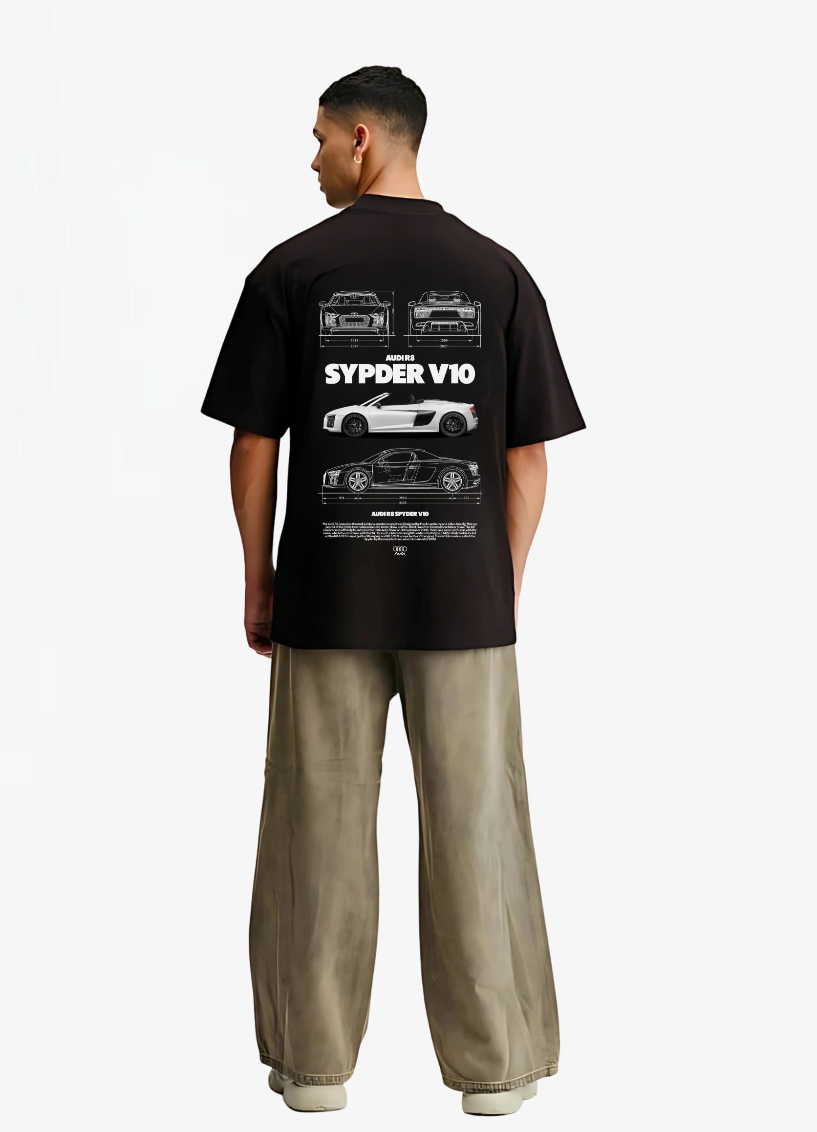 Audi R8 Spyder V10 Oversized T-shirt Black - Strells