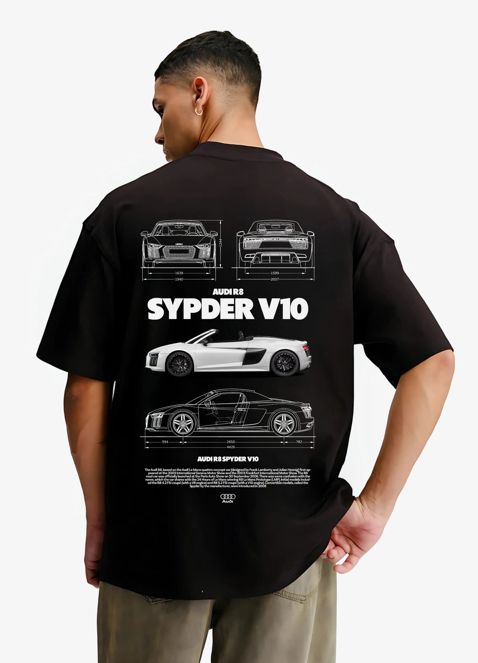 Audi R8 Spyder V10 Oversized T-shirt Black - Strells