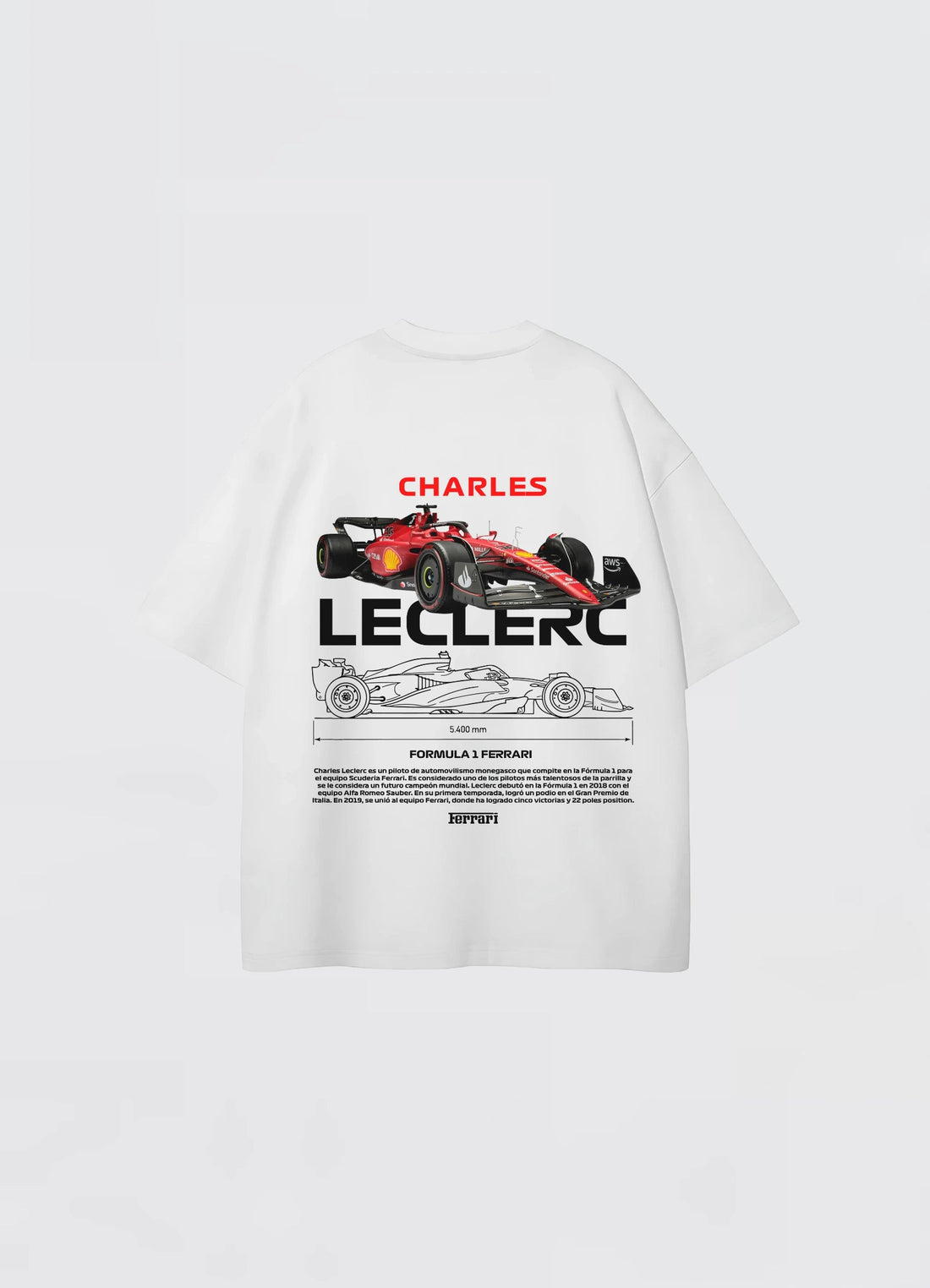 Charles Leclerc Formula 1 ferrari Oversized T-shirt Off - white - Strells