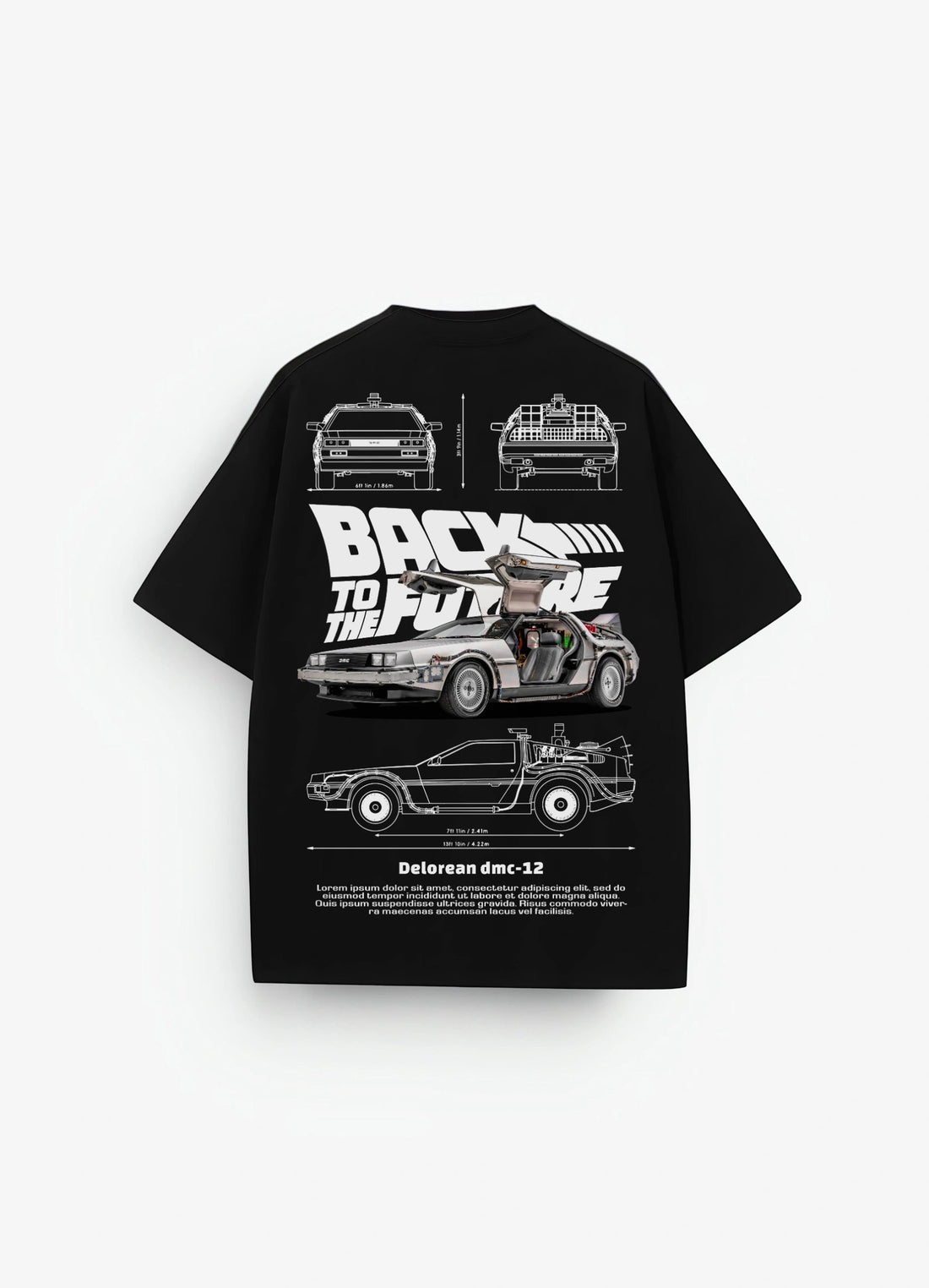 Delorean DMC - 12 Car Oversized T-shirt Black - Strells