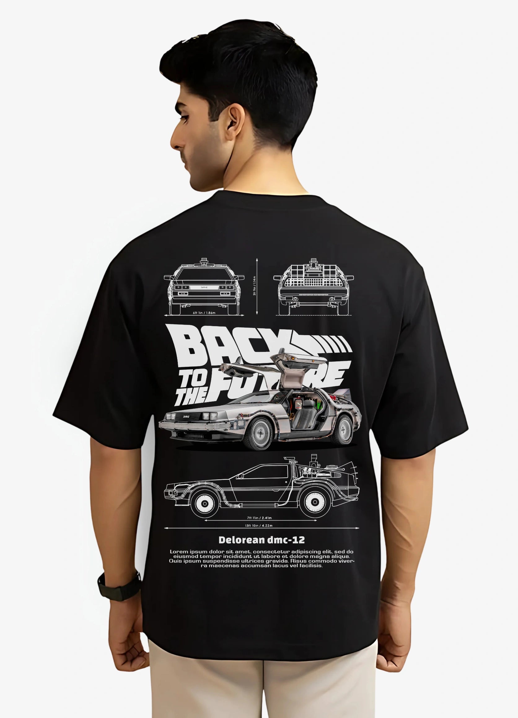 Delorean DMC - 12 Car Oversized T-shirt Black - Strells