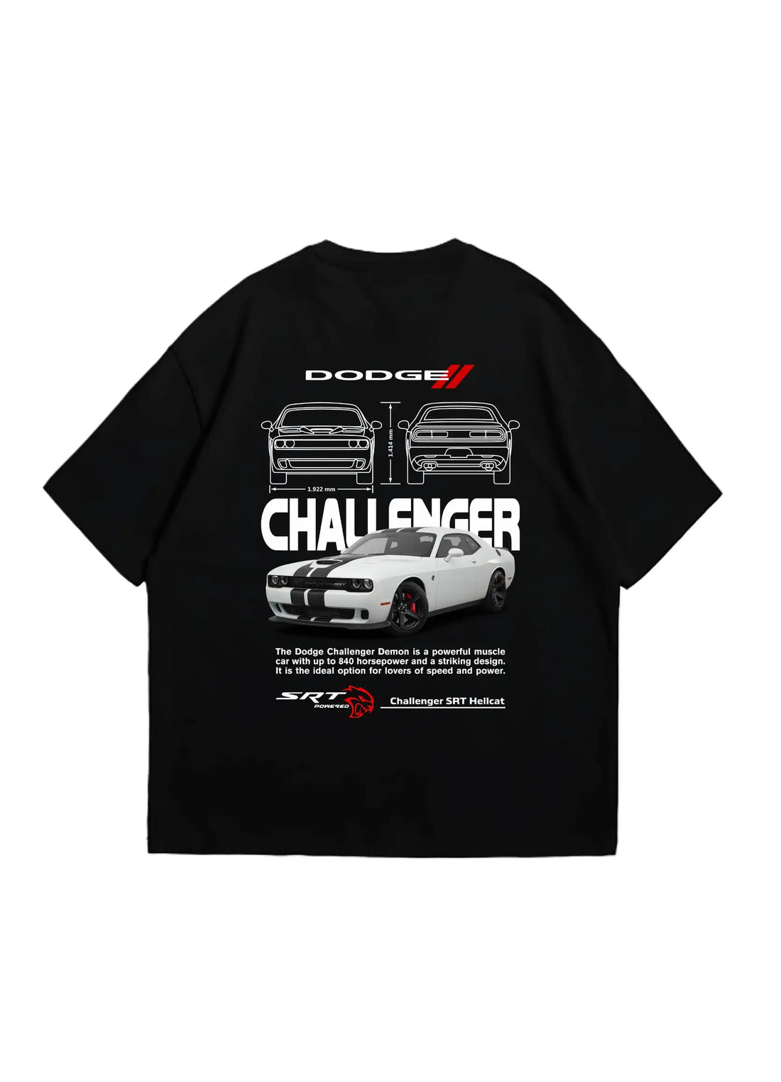 Dodge Challenger Oversized T-shirt Black - Strells