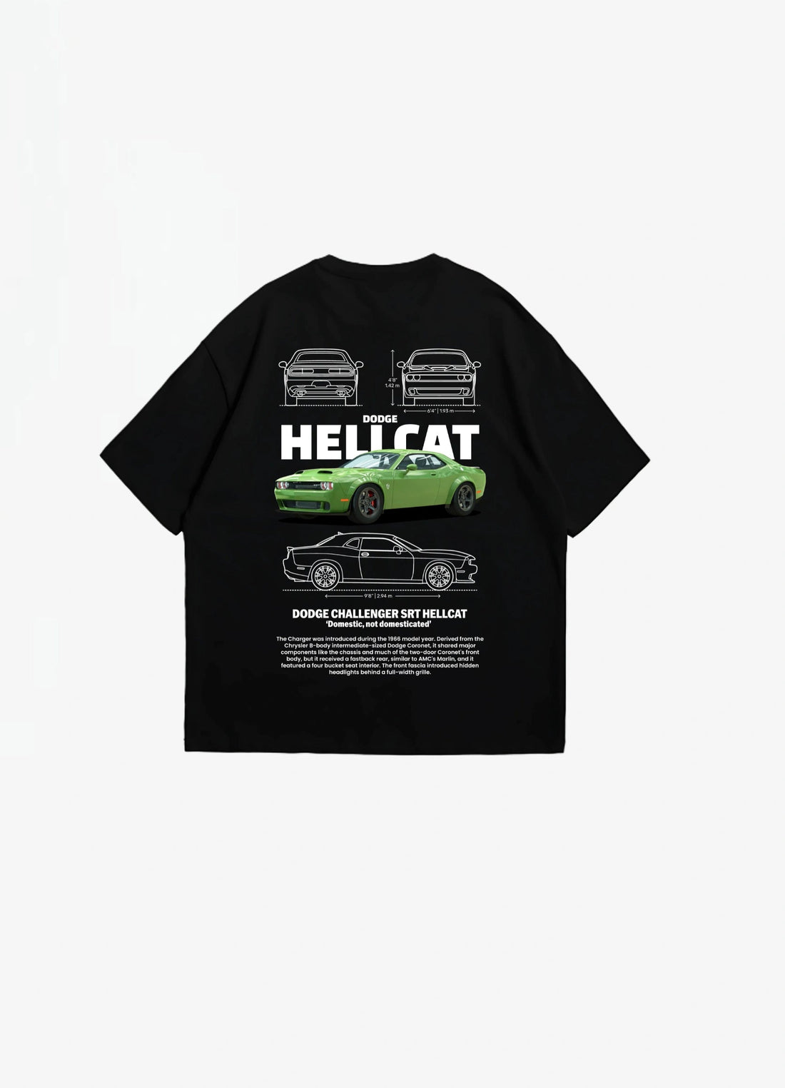 Dodge Challenger SRT Hellcat Oversized T-shirt Black - Strells