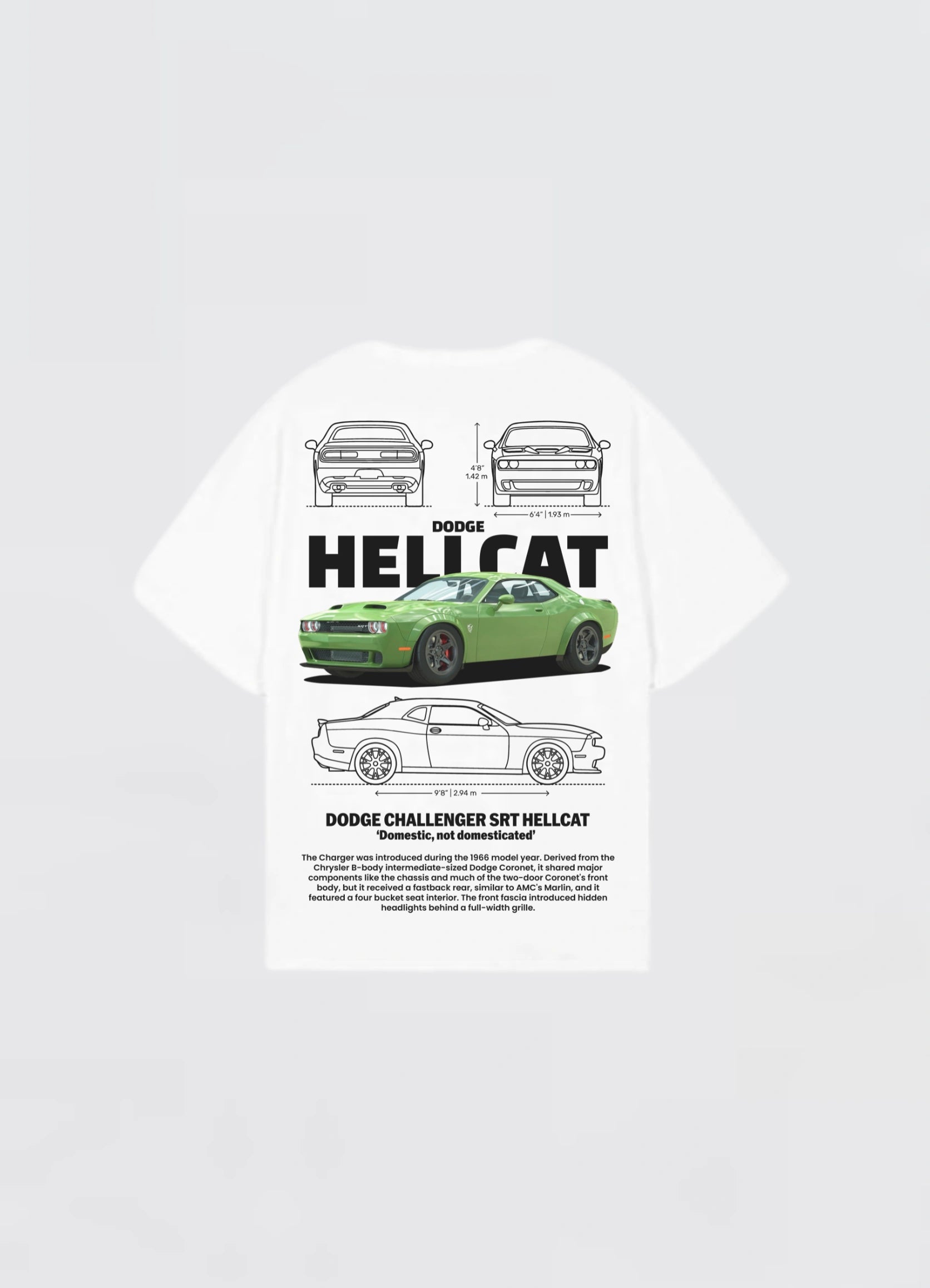 Dodge Challenger SRT Hellcat Oversized T-shirt Off - white - Strells
