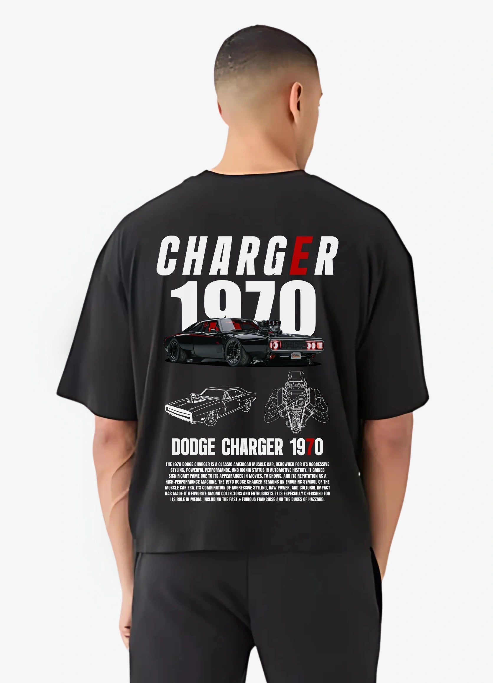 Dodge Charger 1970 Oversized T-shirt Black - Strells