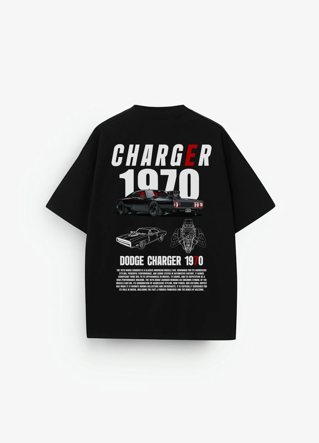 Dodge Charger 1970 Oversized T-shirt Black - Strells
