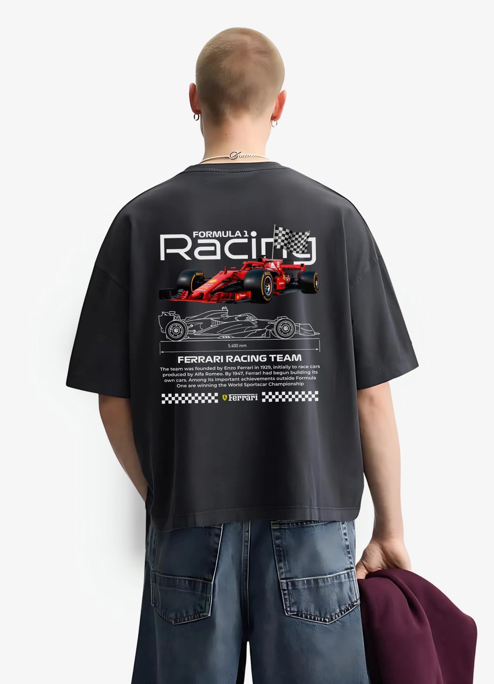 F1 Ferrari Racing Team Oversized T-shirt Black - Strells