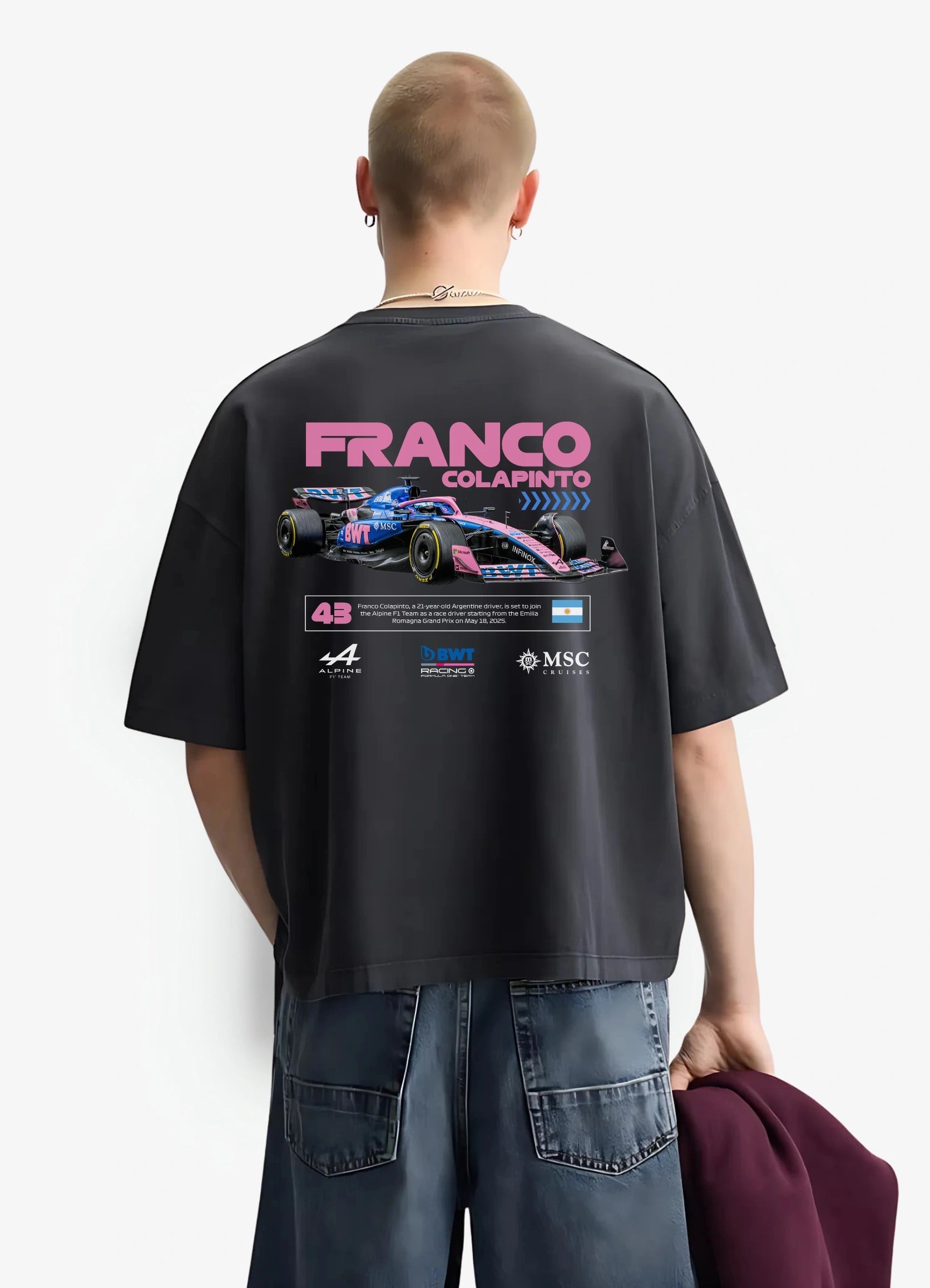 F1 Franco Colapinto Oversized T-shirt Black - Strells
