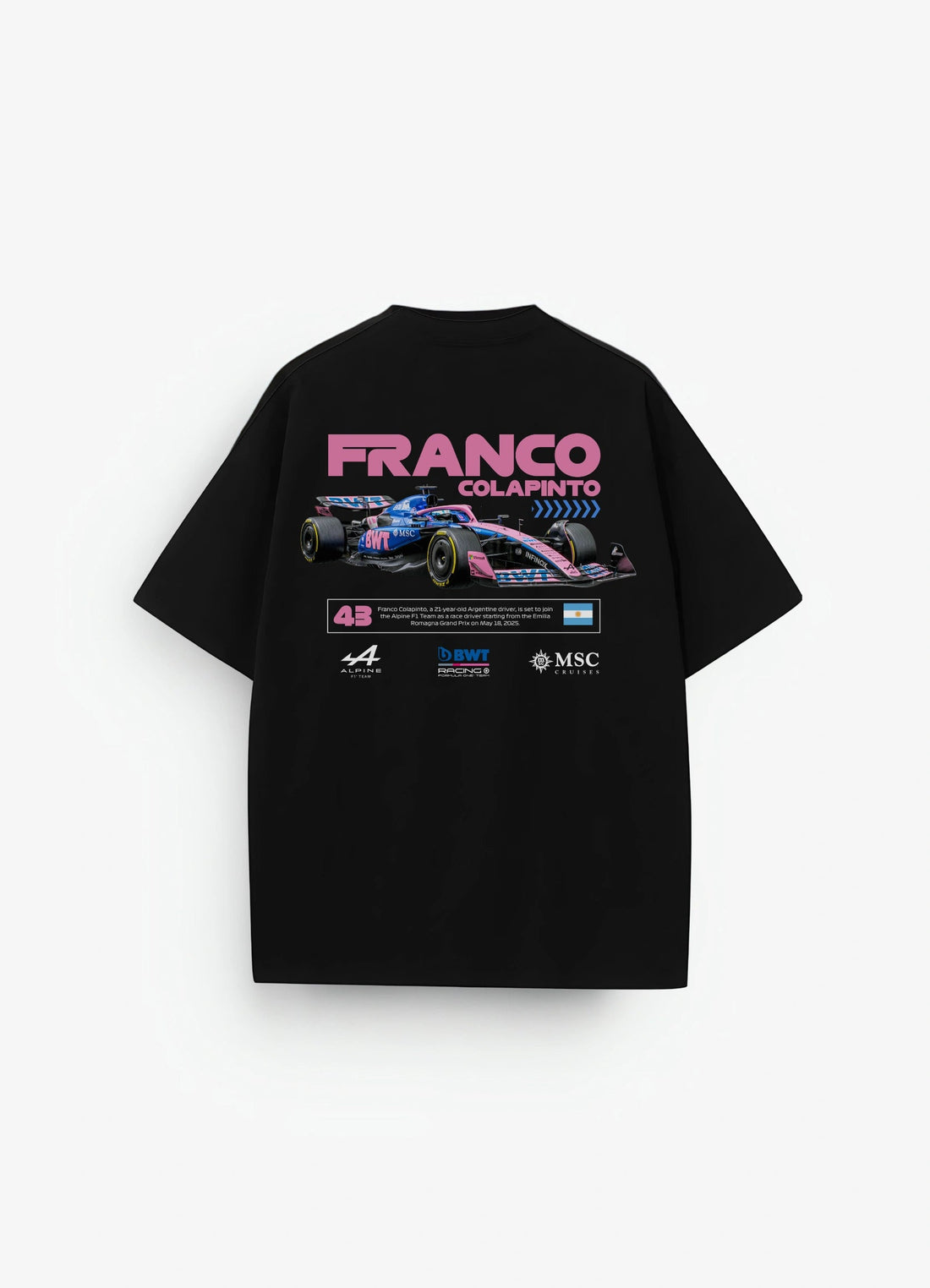 F1 Franco Colapinto Oversized T-shirt Black - Strells