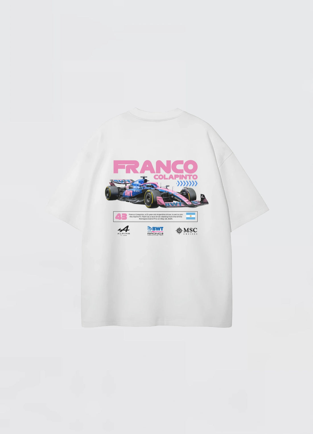 F1 Franco Colapinto Oversized T-shirt White - Strells