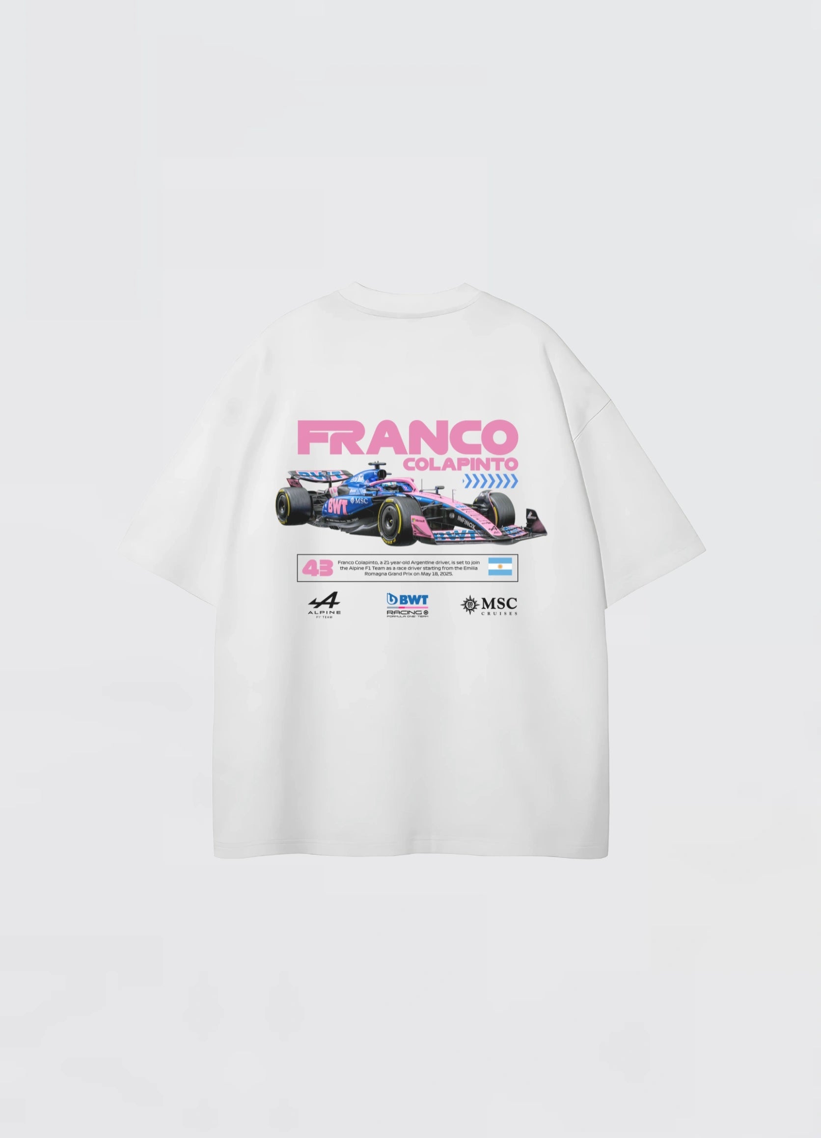 F1 Franco Colapinto Oversized T-shirt White - Strells