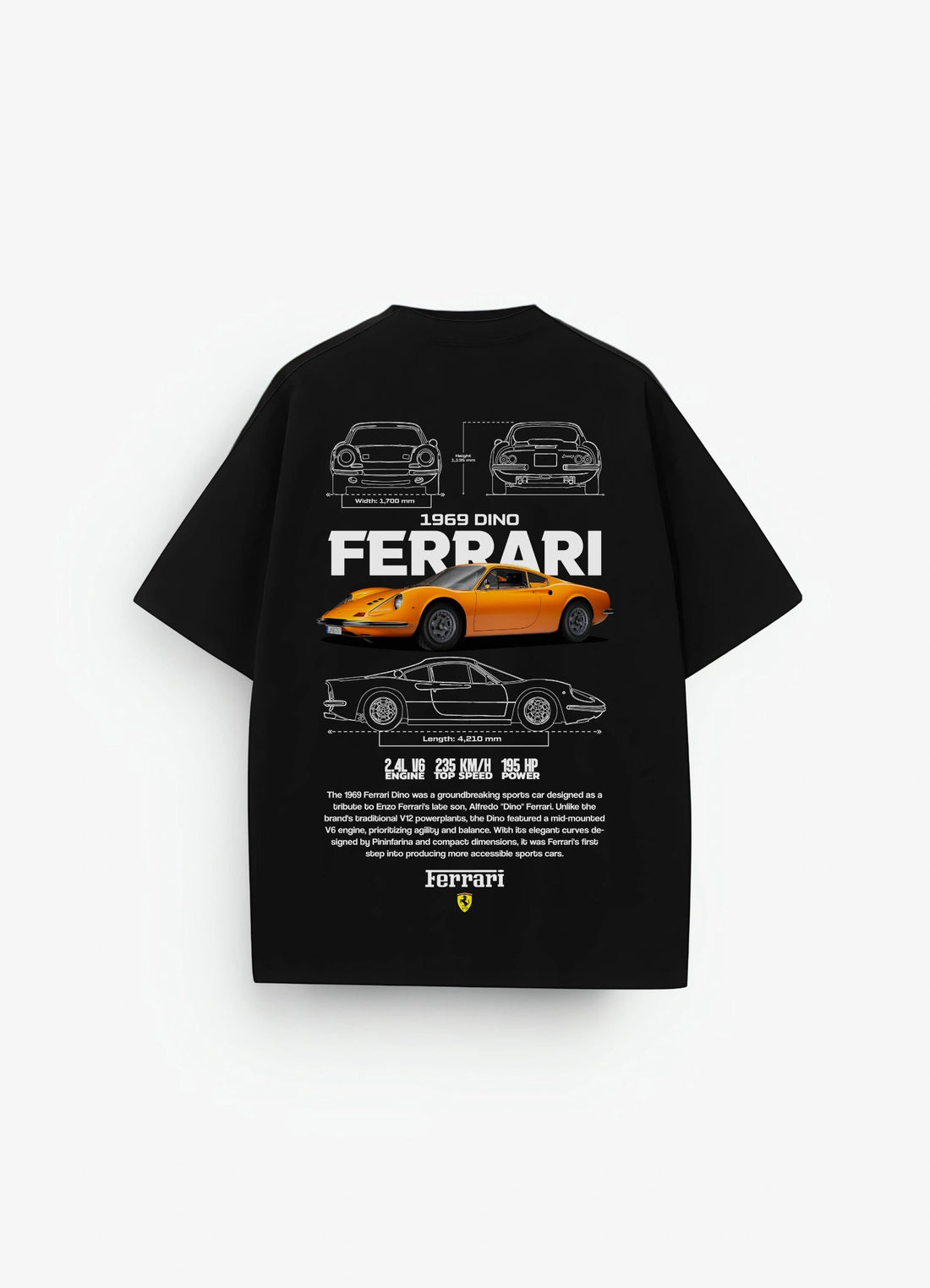 Ferrari Dino 1969 Oversized T-shirt Black - Strells