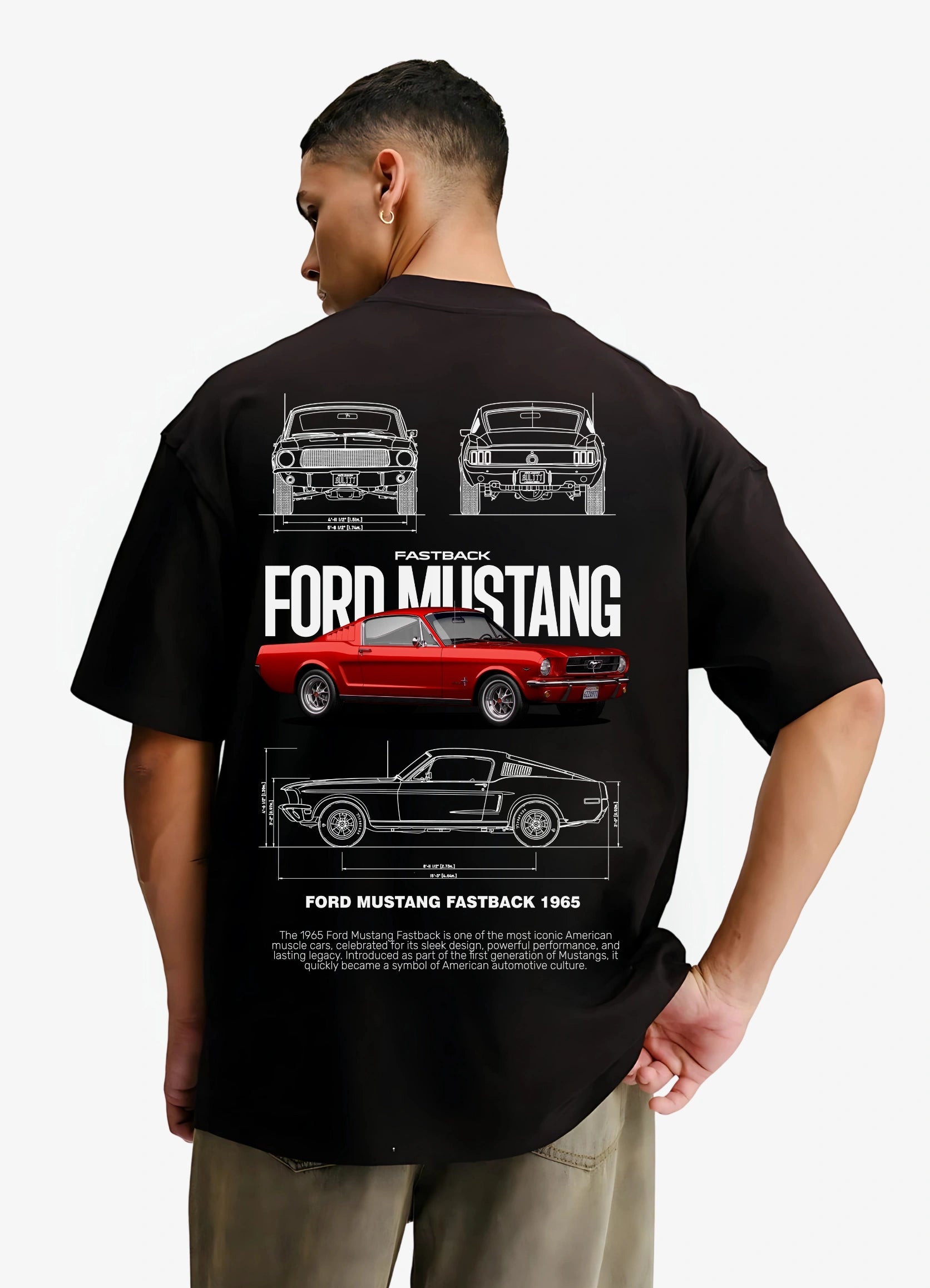 Ford Mustang Fastback 1965 Oversized T-shirt Black - Strells