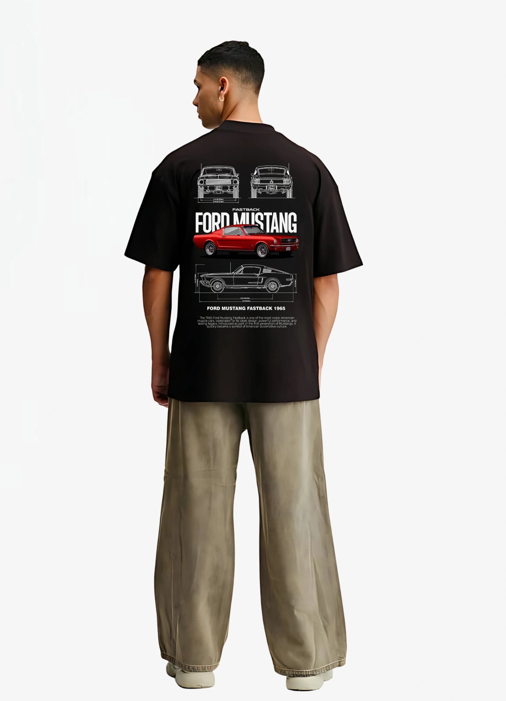 Ford Mustang Fastback 1965 Oversized T-shirt Black - Strells