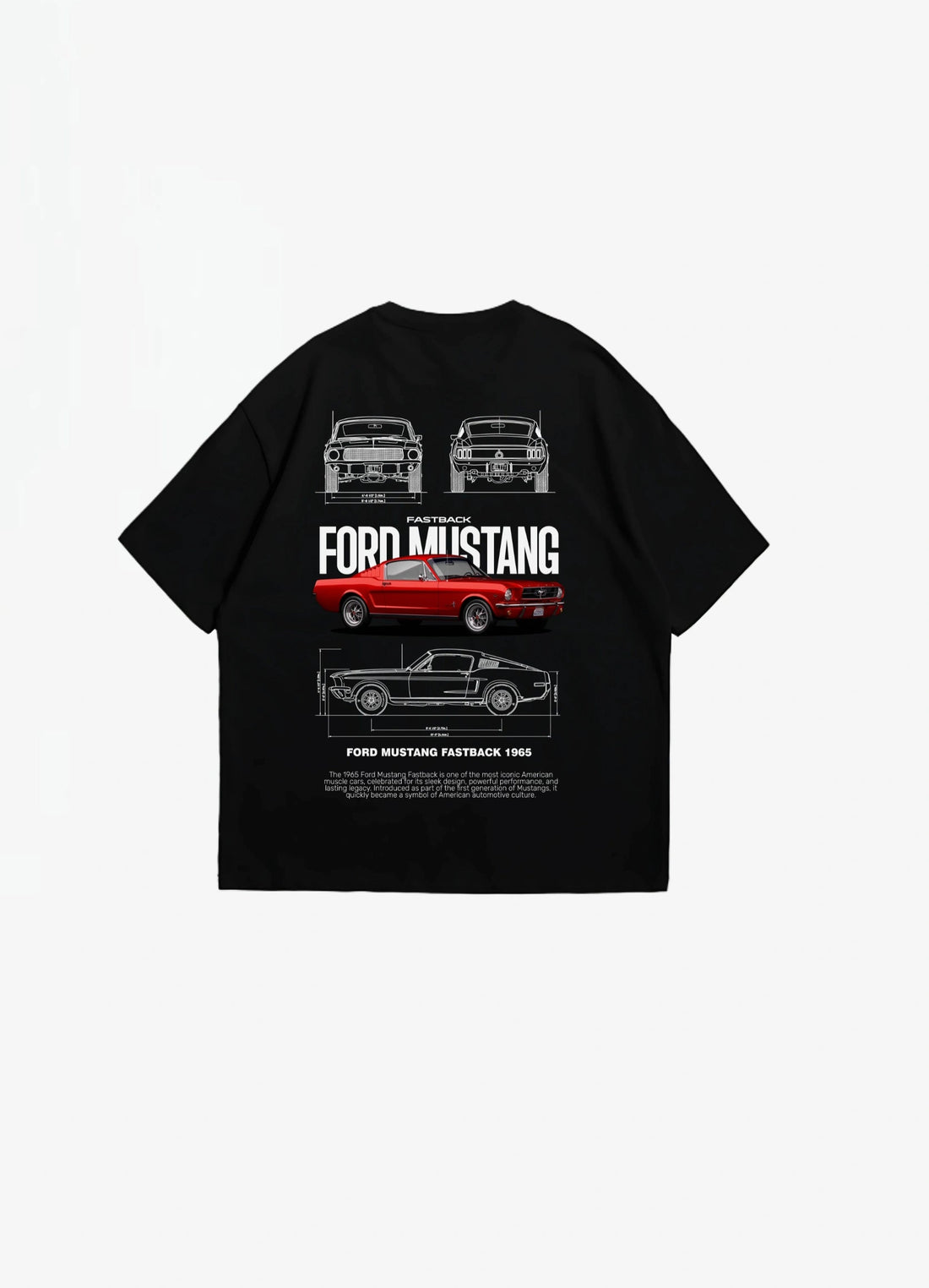 Ford Mustang Fastback 1965 Oversized T-shirt Black - Strells