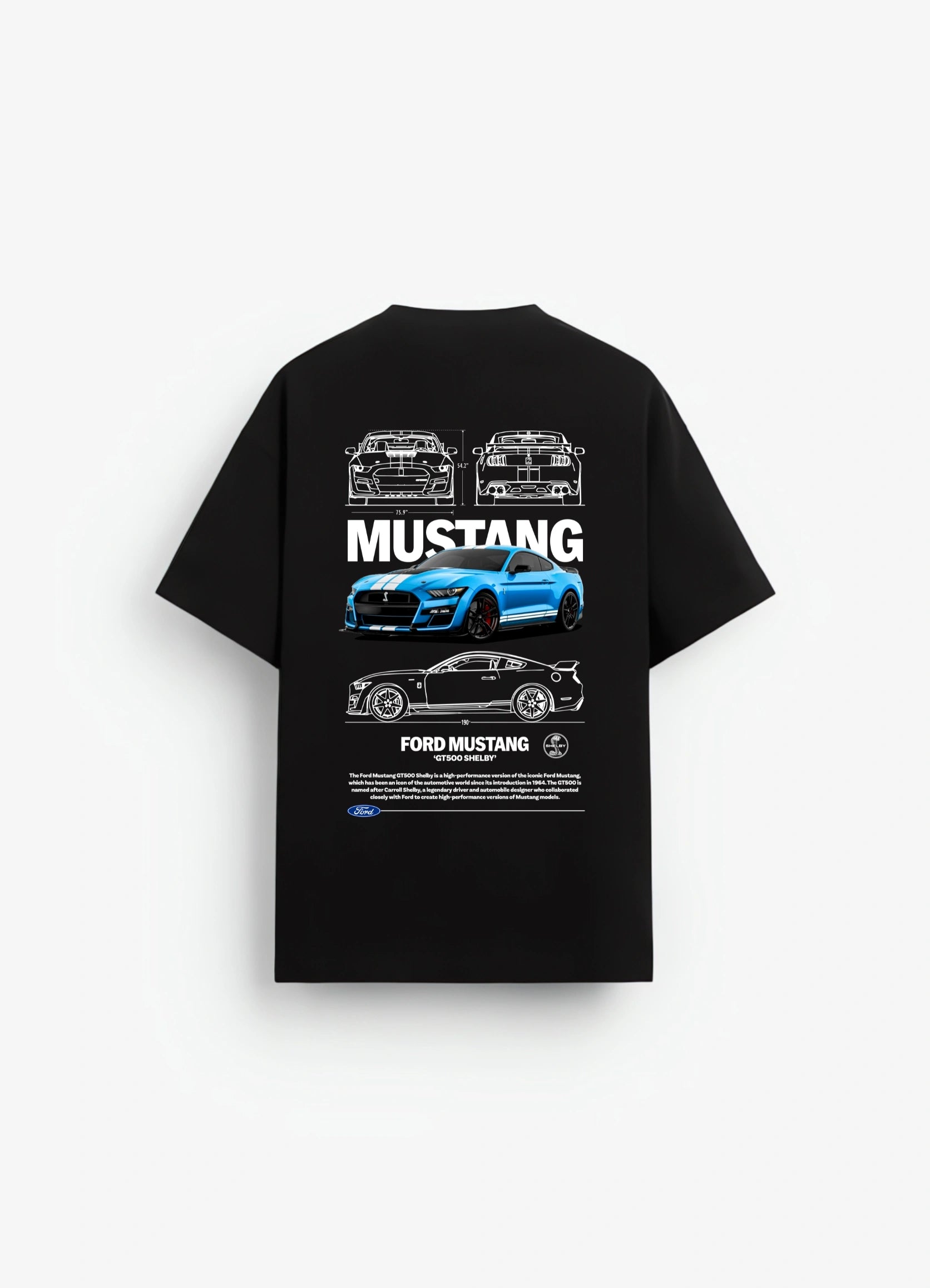Ford Mustang GT500 Shelby Oversized T-shirt Black - Strells