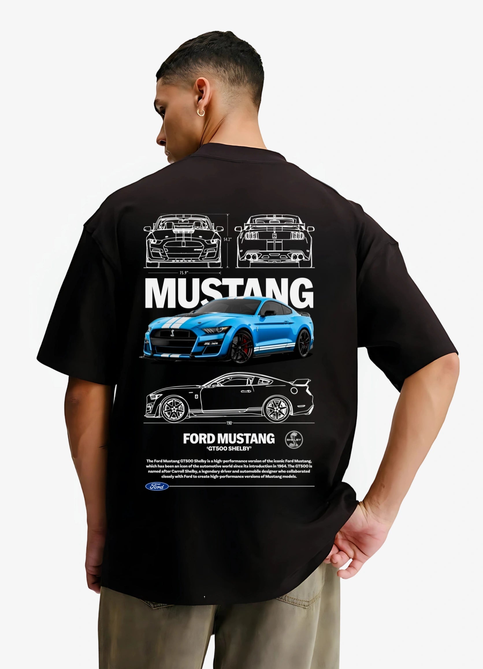 Ford Mustang GT500 Shelby Oversized T-shirt Black - Strells