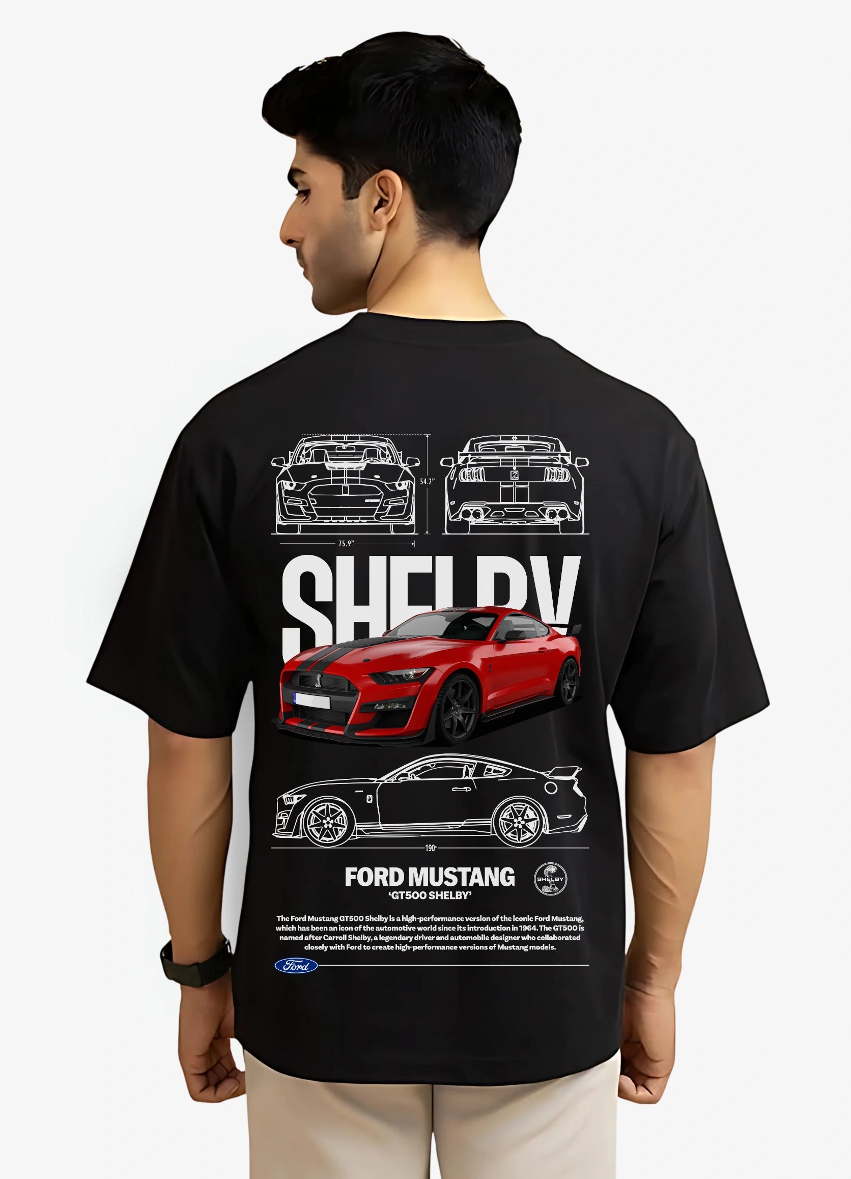 Ford Mustang GT500 Shelby Oversized T-shirt Black - Strells