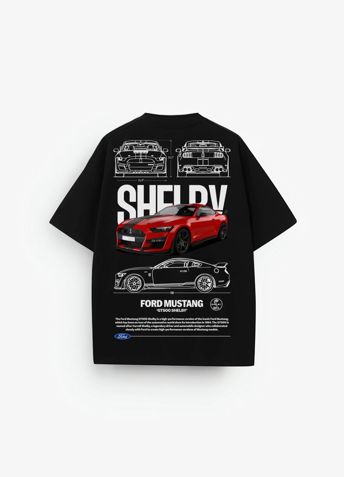 Ford Mustang GT500 Shelby Oversized T-shirt Black - Strells