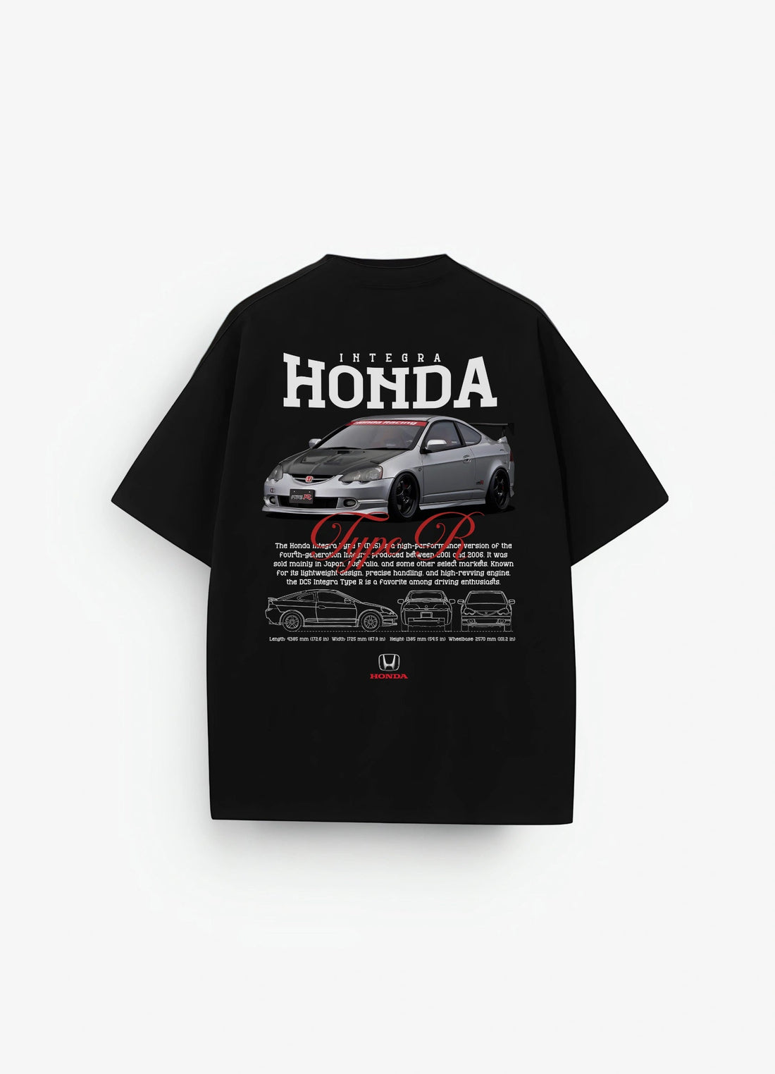 Honda Integra Type R Oversized T-shirt Black - Strells