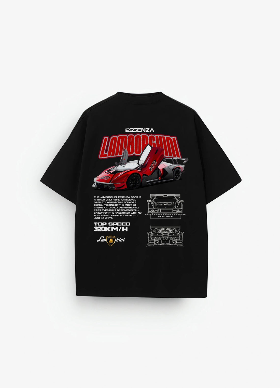 Lamborghini Essenza SC V12 Oversized T-shirt Black - Strells
