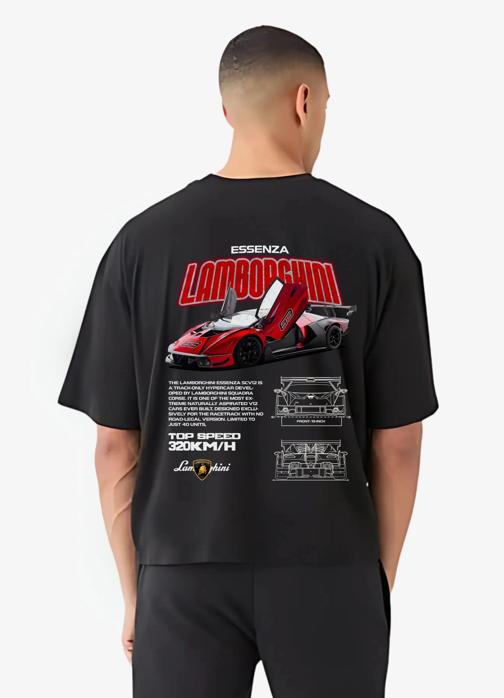 Lamborghini Essenza SC V12 Oversized T-shirt Black - Strells