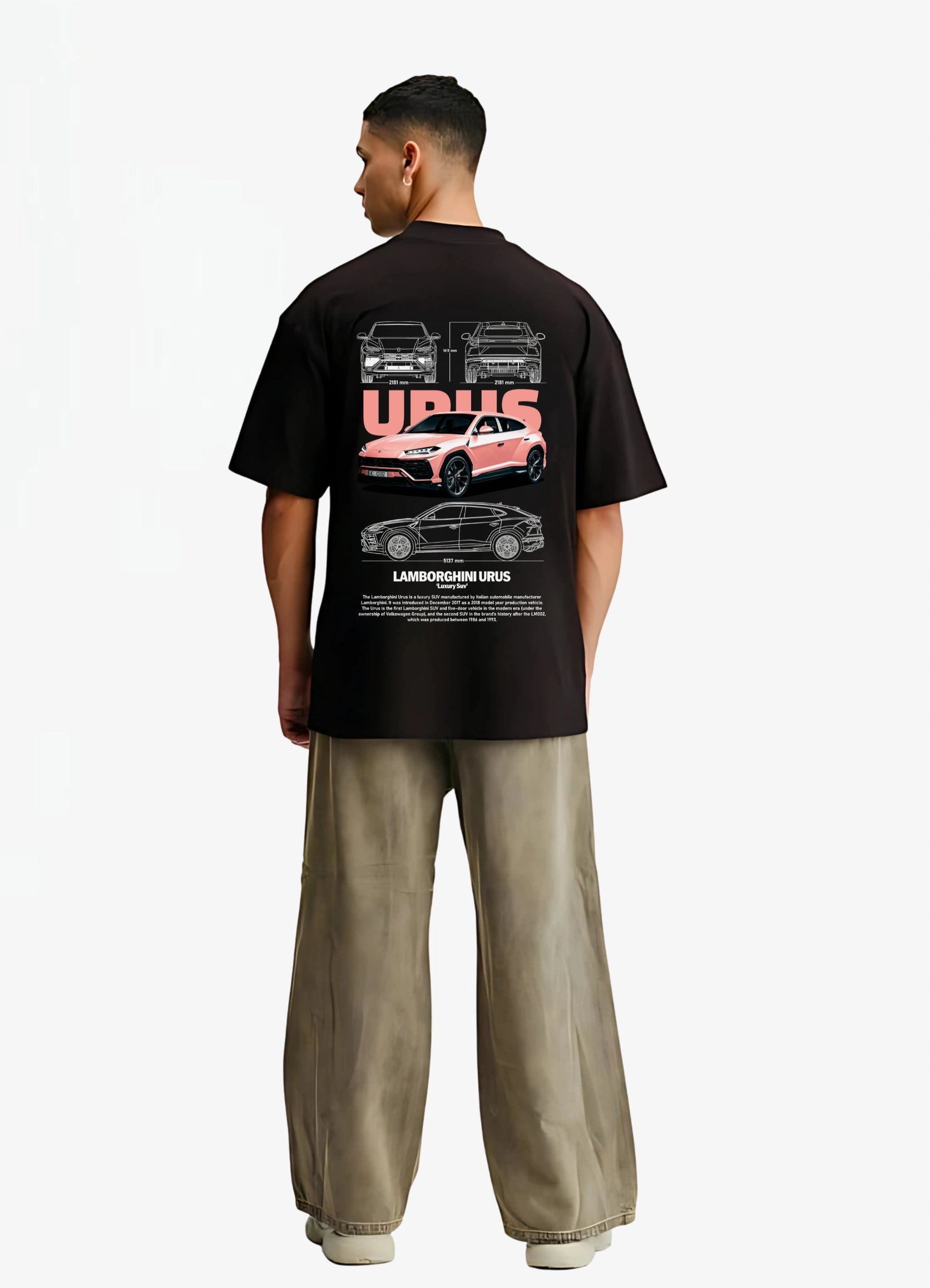 Lamborghini Urus SUV Oversized T-shirt Black - Strells