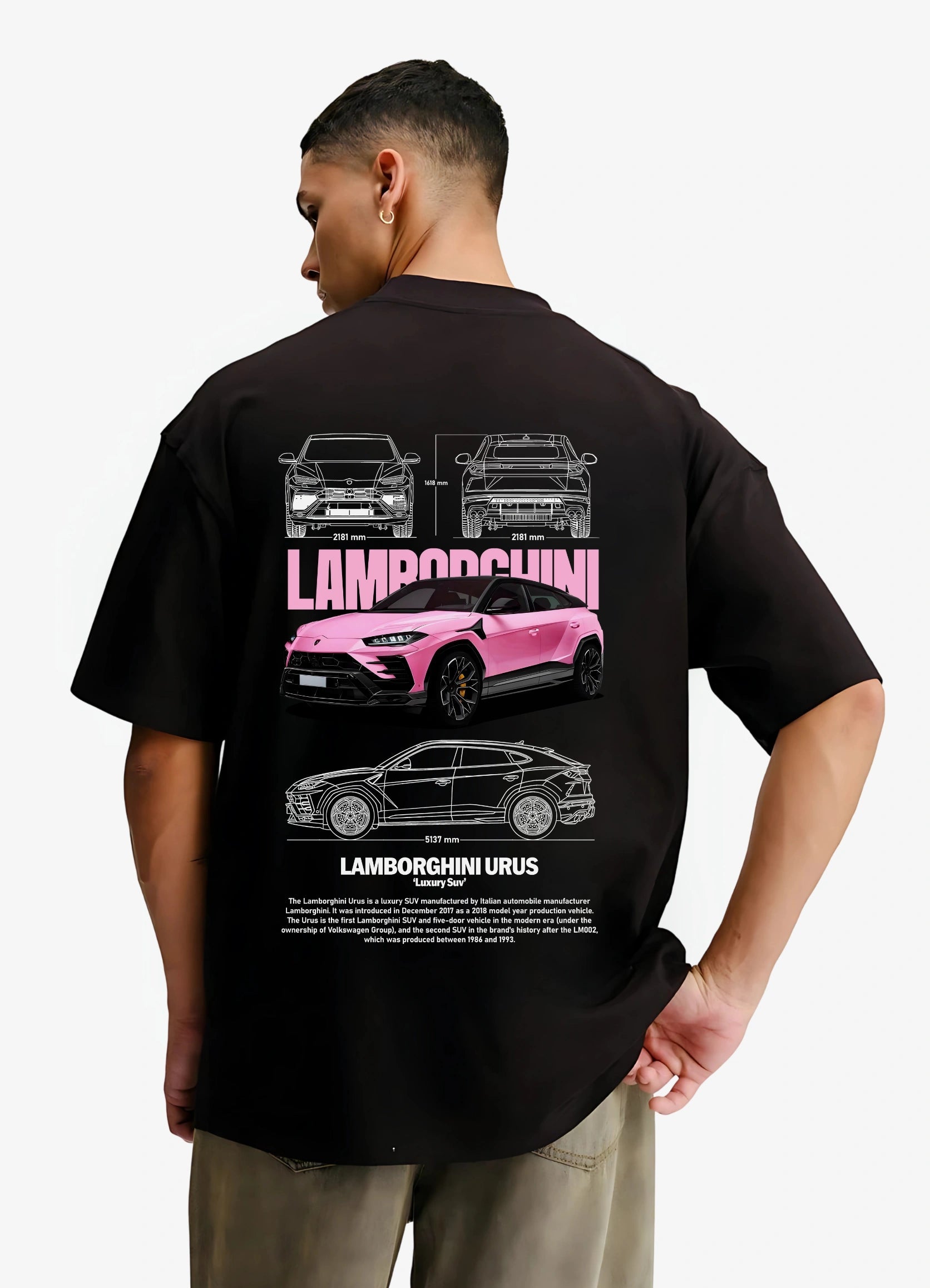 Lamborghini Urus SUV Oversized T-shirt Black - Strells