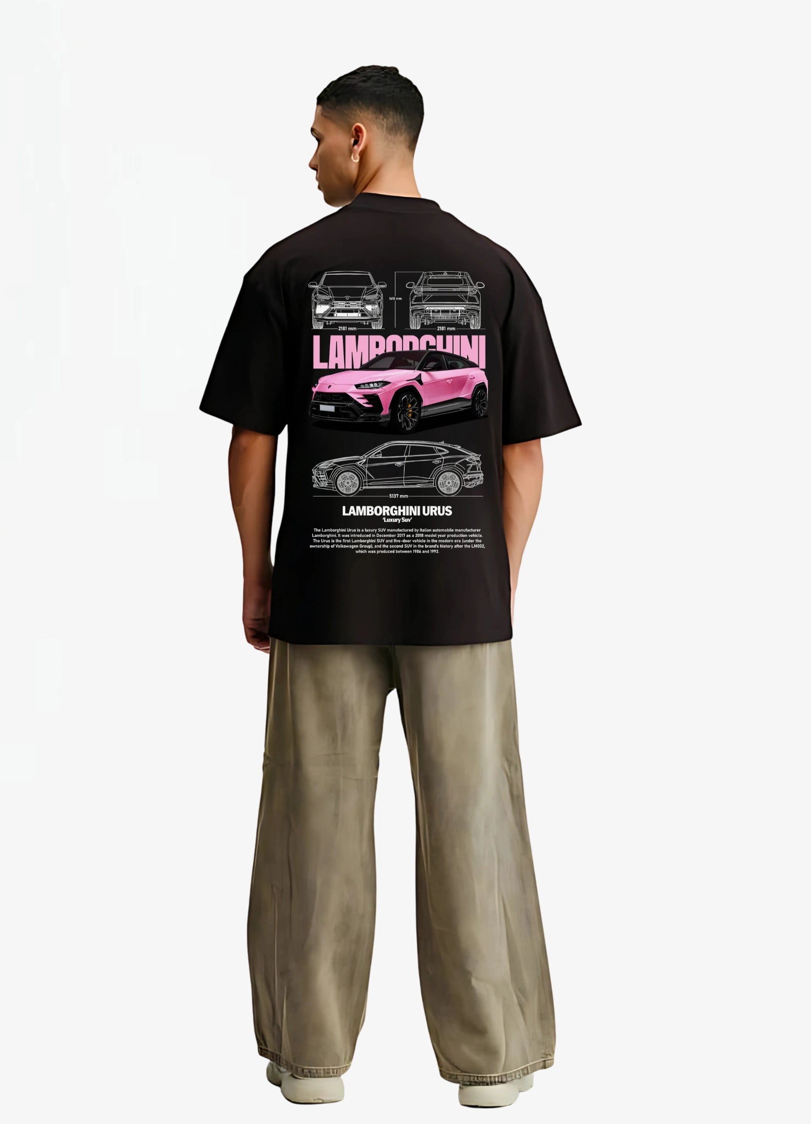Lamborghini Urus SUV Oversized T-shirt Black - Strells