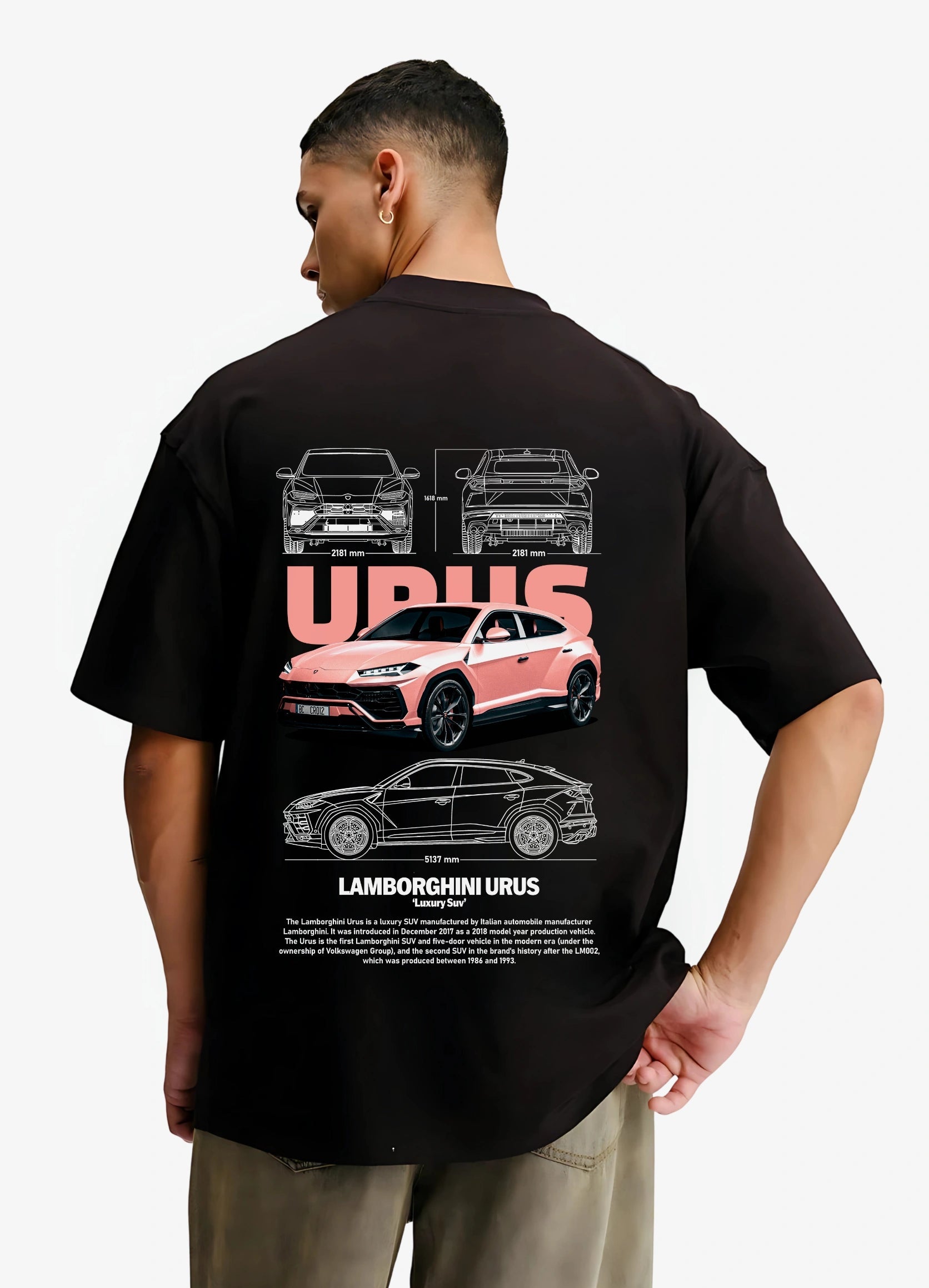Lamborghini Urus SUV Oversized T-shirt Black - Strells