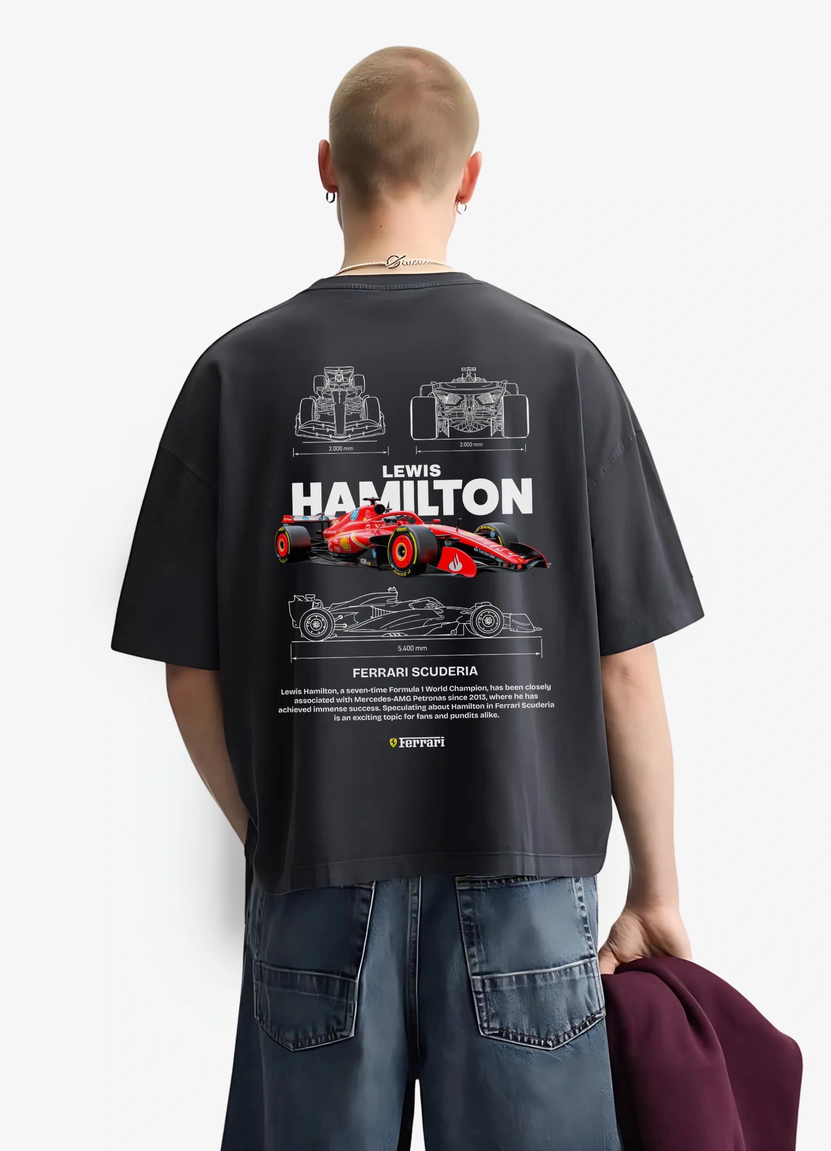 Lewis Hamilton Ferrari Oversized T-shirt Black - Strells
