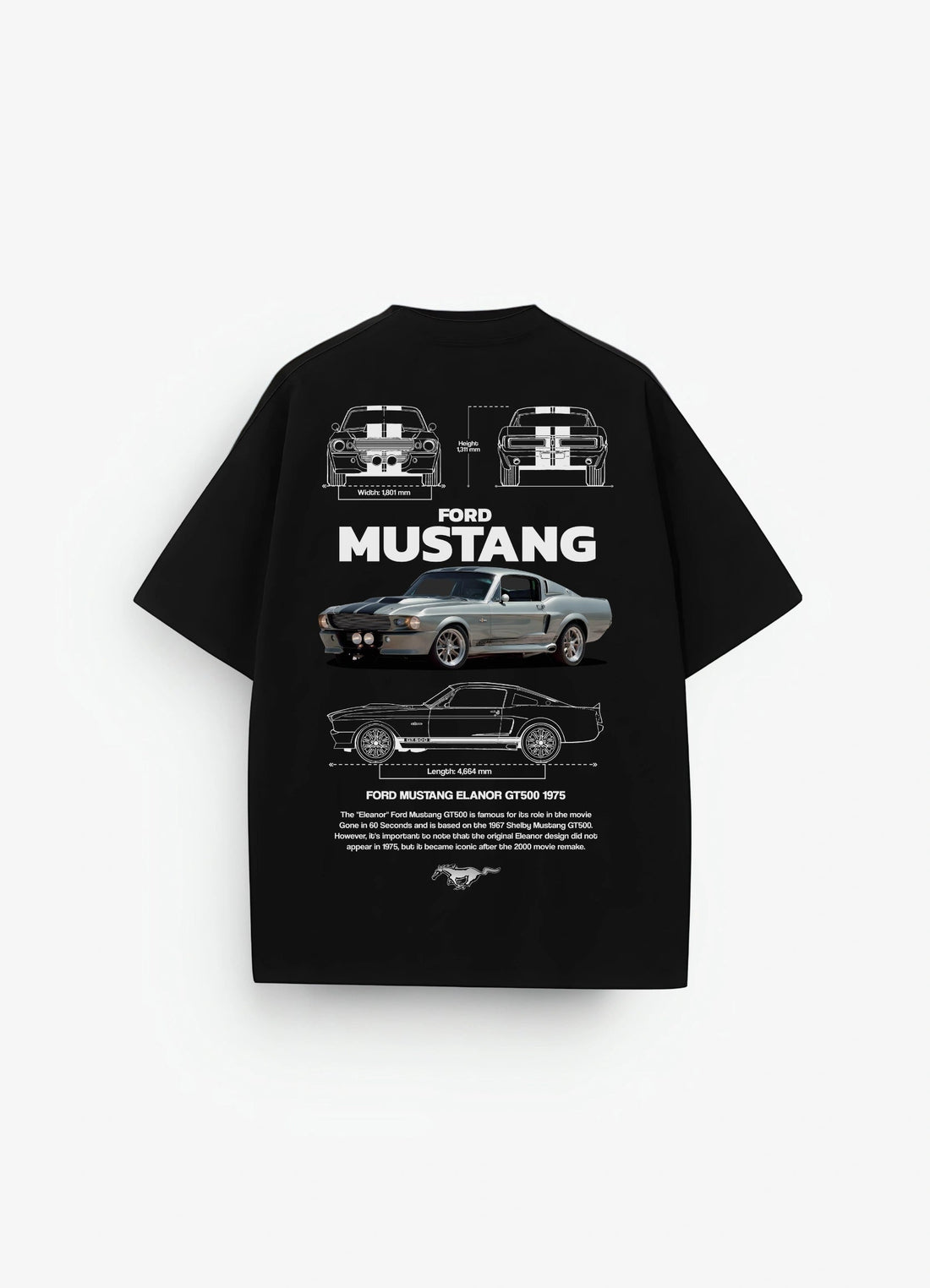 Mustang Elanor GT500 1975 Oversized T-shirt Black - Strells
