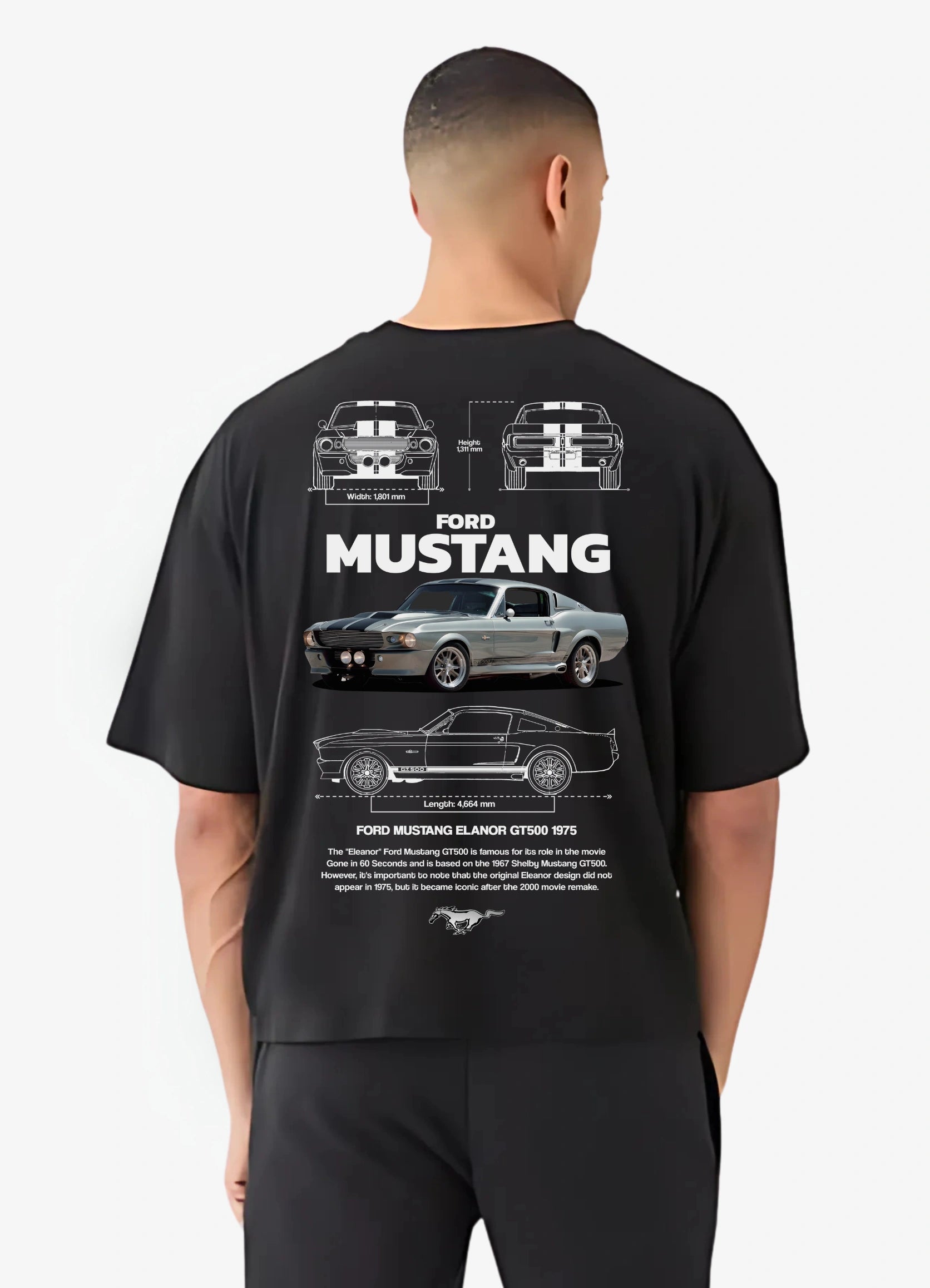 Mustang Elanor GT500 1975 Oversized T-shirt Black - Strells