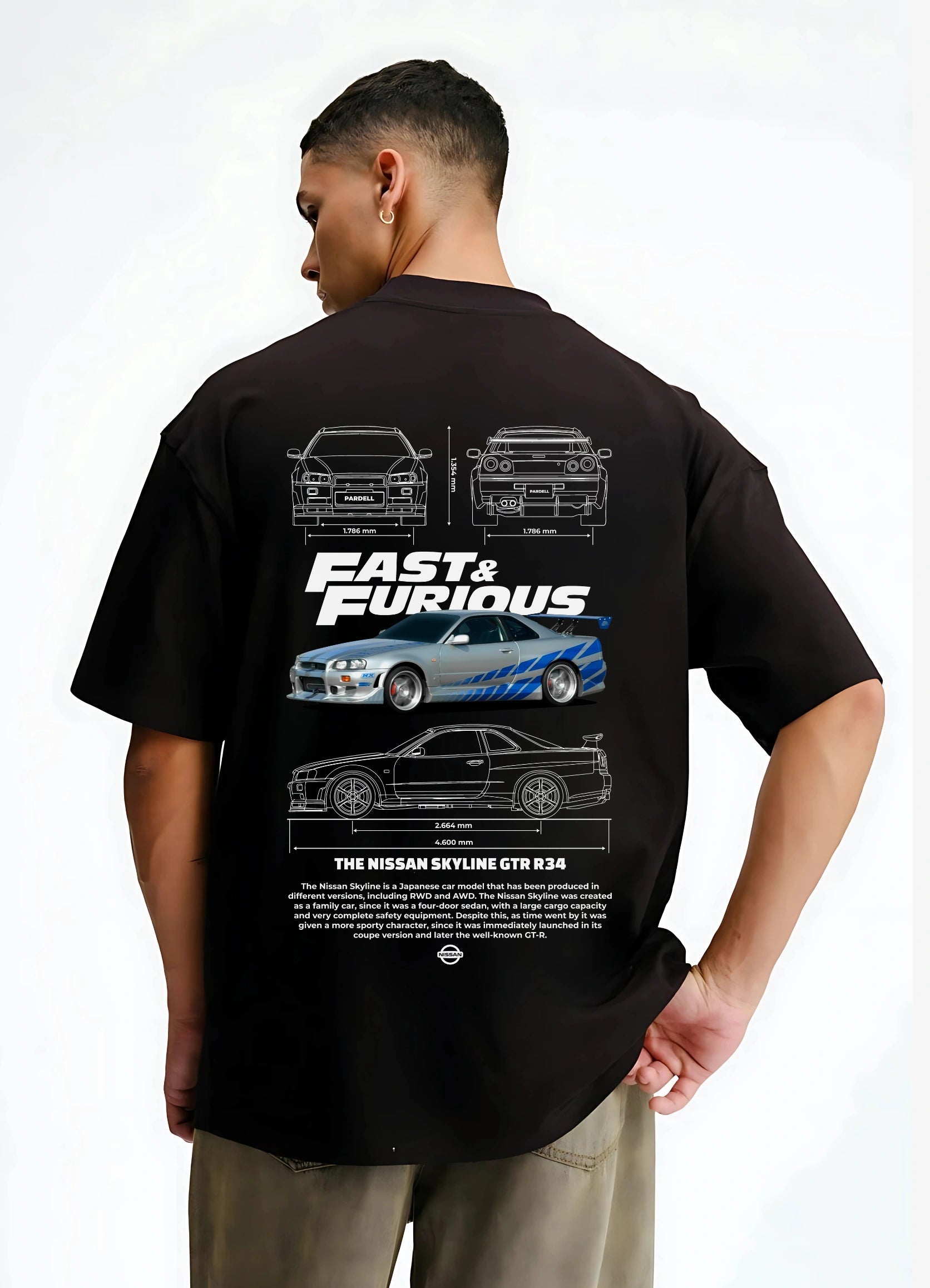 Nissan Skyline GTR R34 Oversized T-shirt Black - Strells