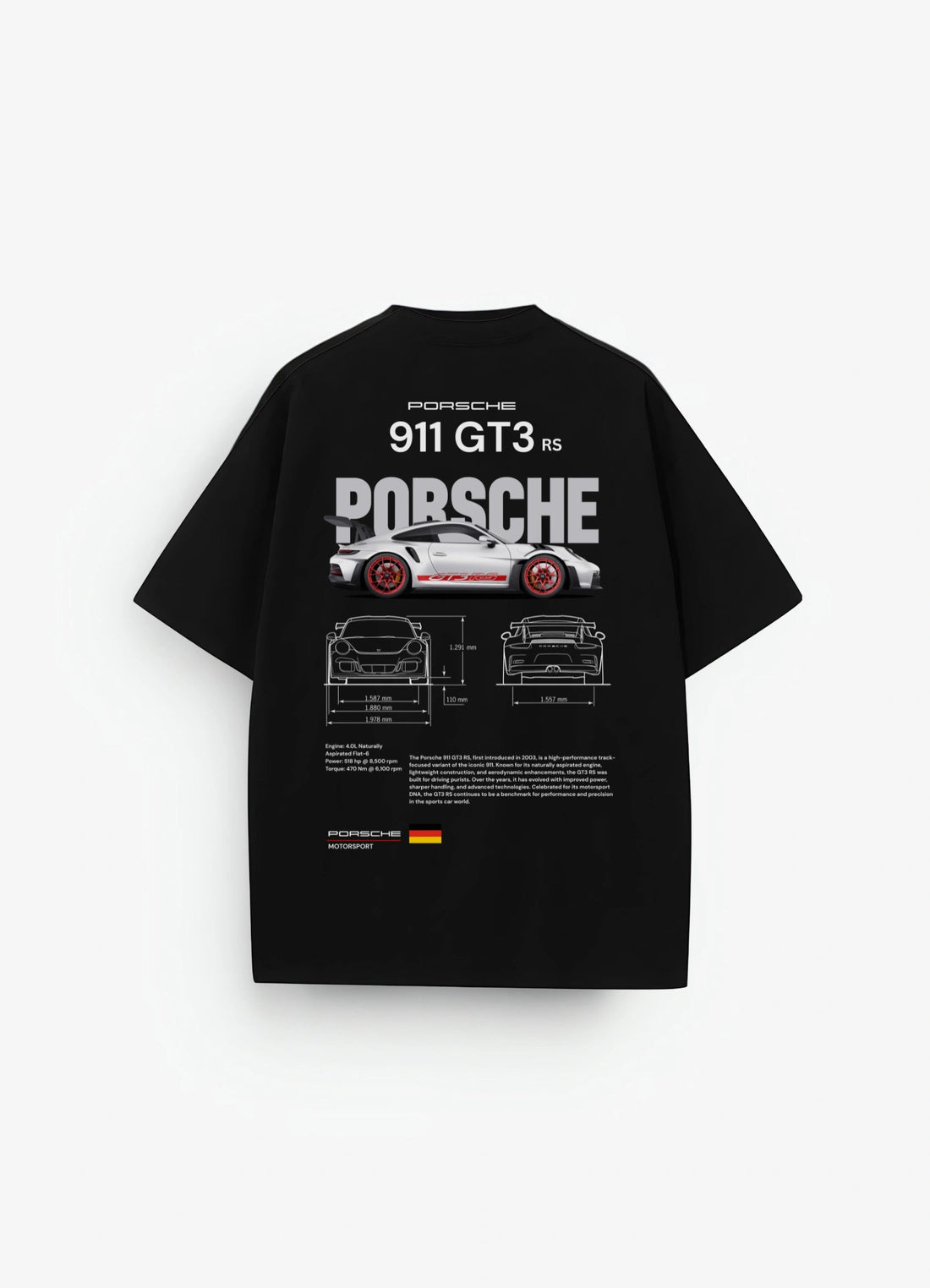 Porsche 911 GT3 RS Oversized T-shirt Black - Strells