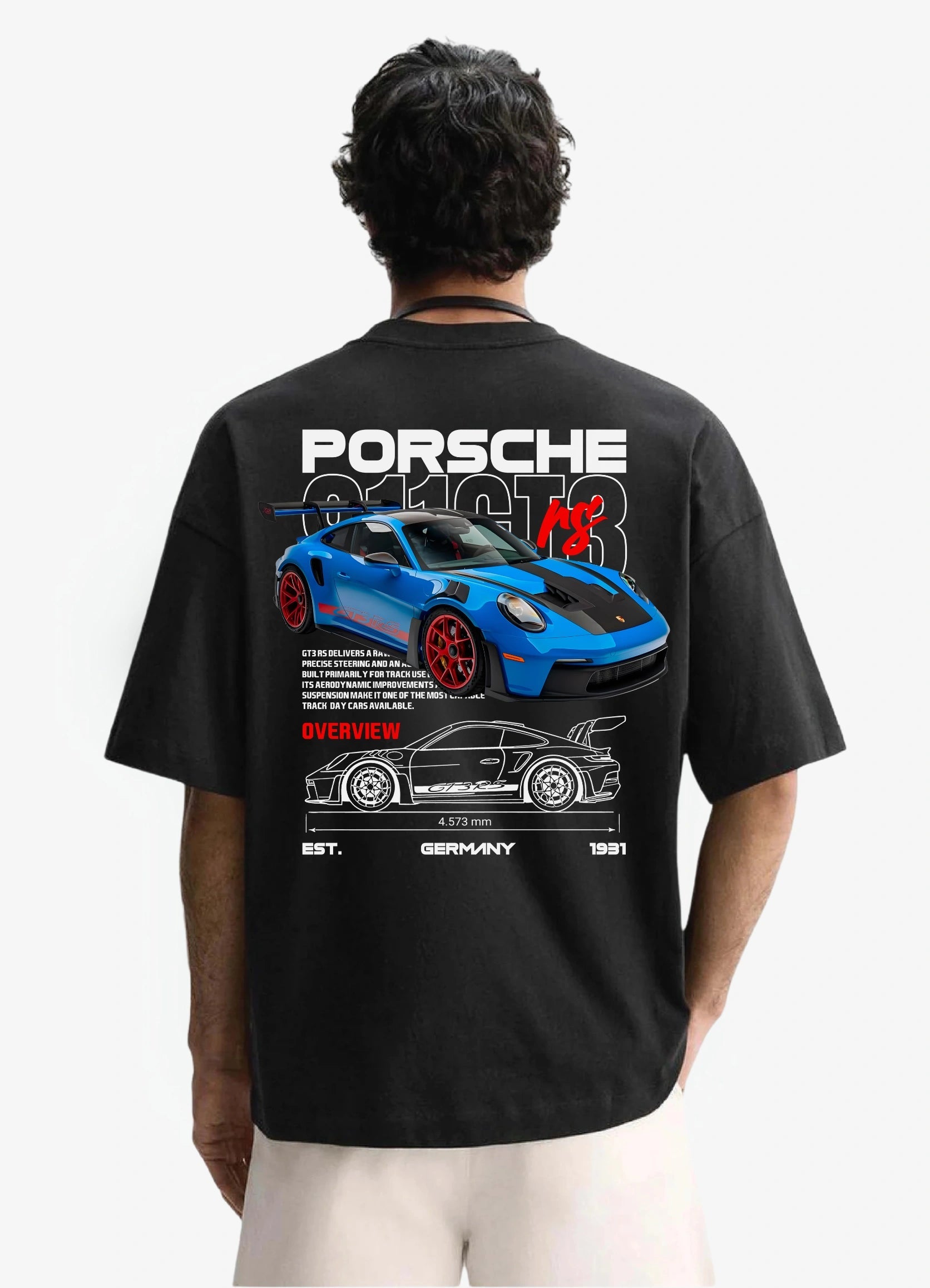 Porsche 911 GT3 RS Oversized T-shirt Black - Strells