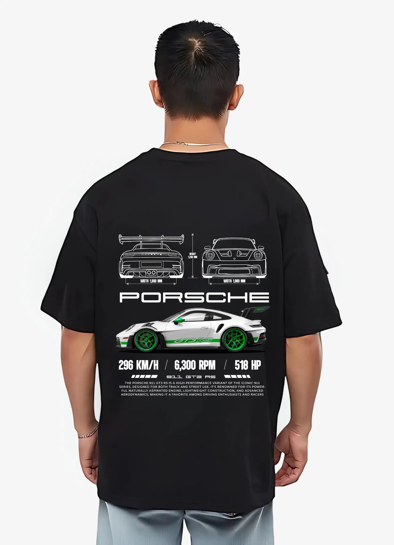 Porsche 911 GT3 RS Oversized T-shirt Black - Strells