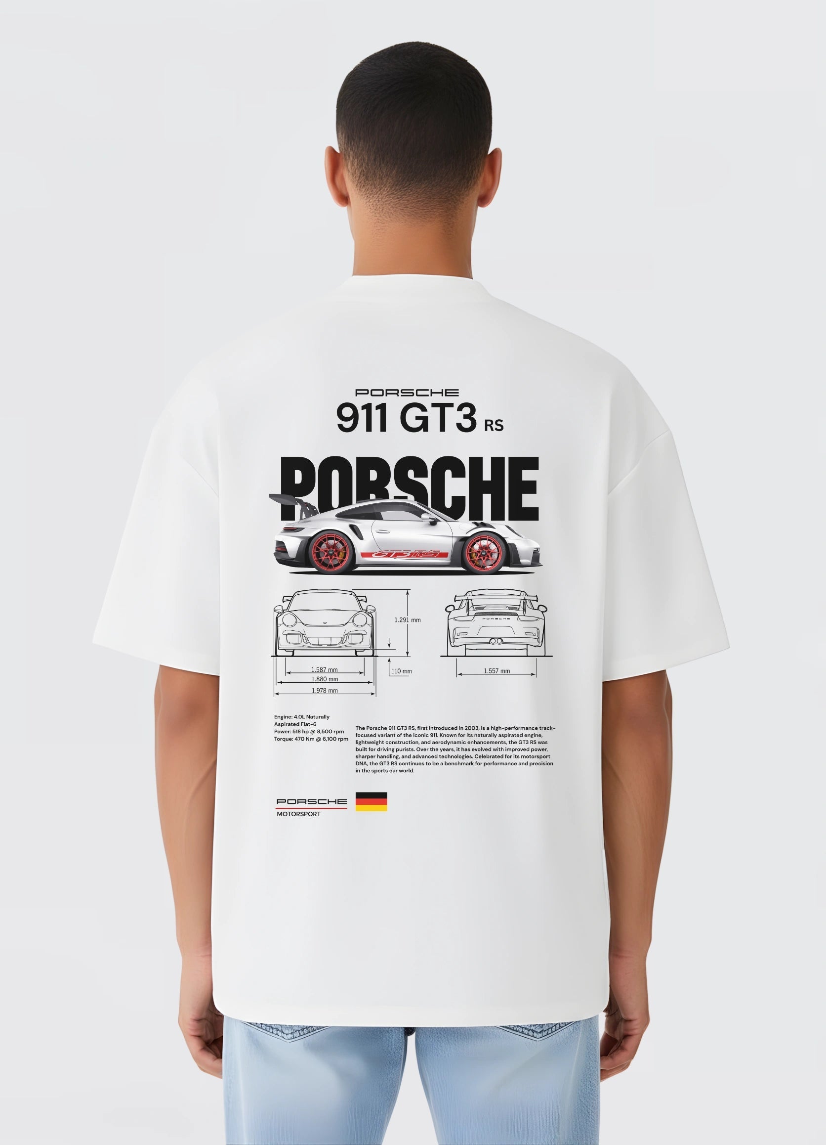 Porsche 911 GT3 RS Oversized T-shirt White - Strells