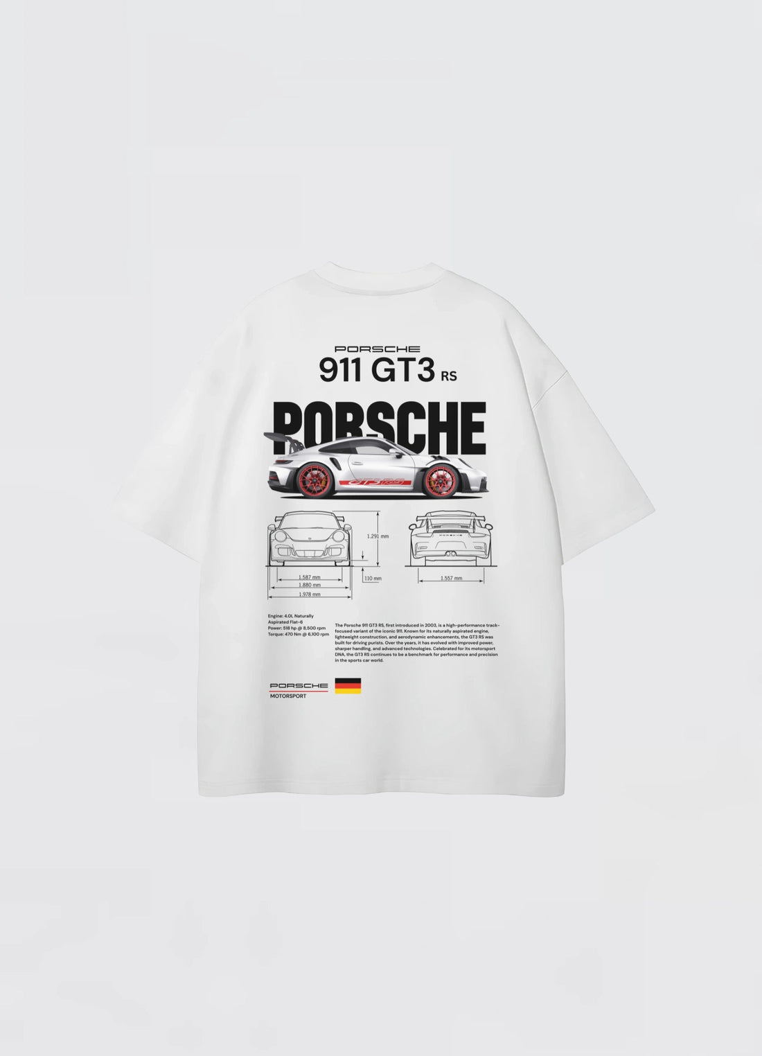 Porsche 911 GT3 RS Oversized T-shirt White - Strells