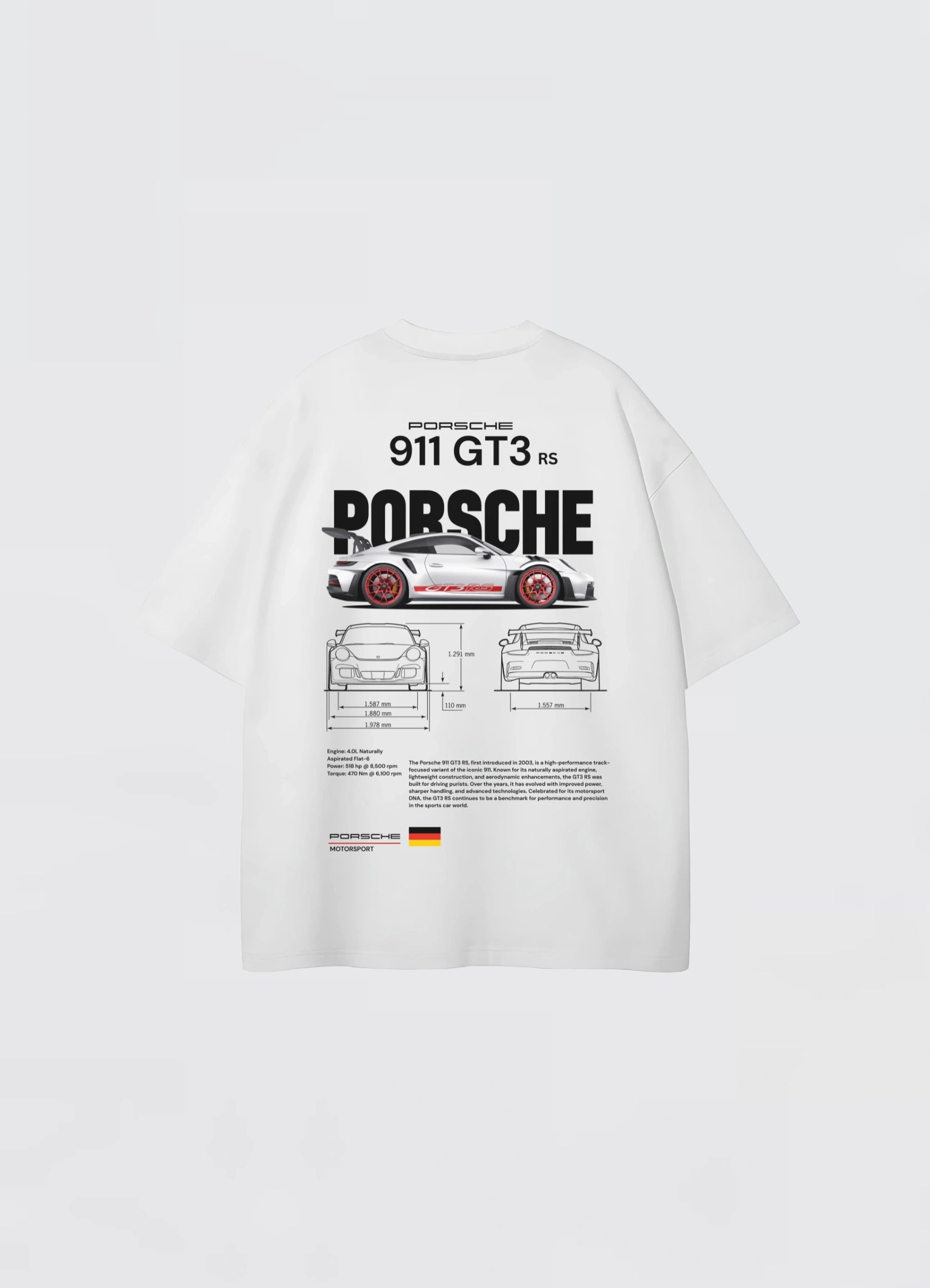 Porsche 911 GT3 RS Oversized T-shirt White - Strells