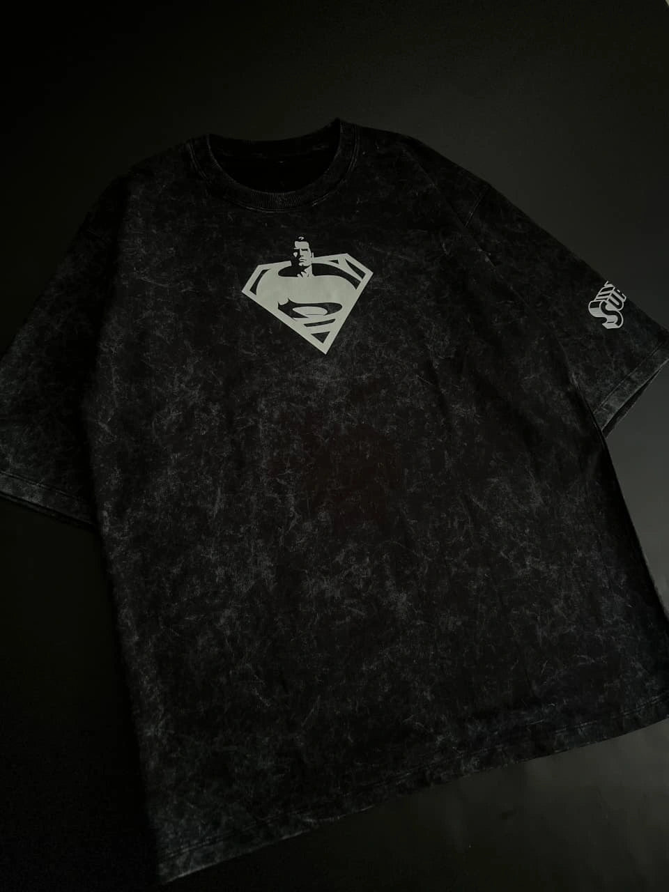 Superman Acid wash Oversized T-shirt Black - Strells