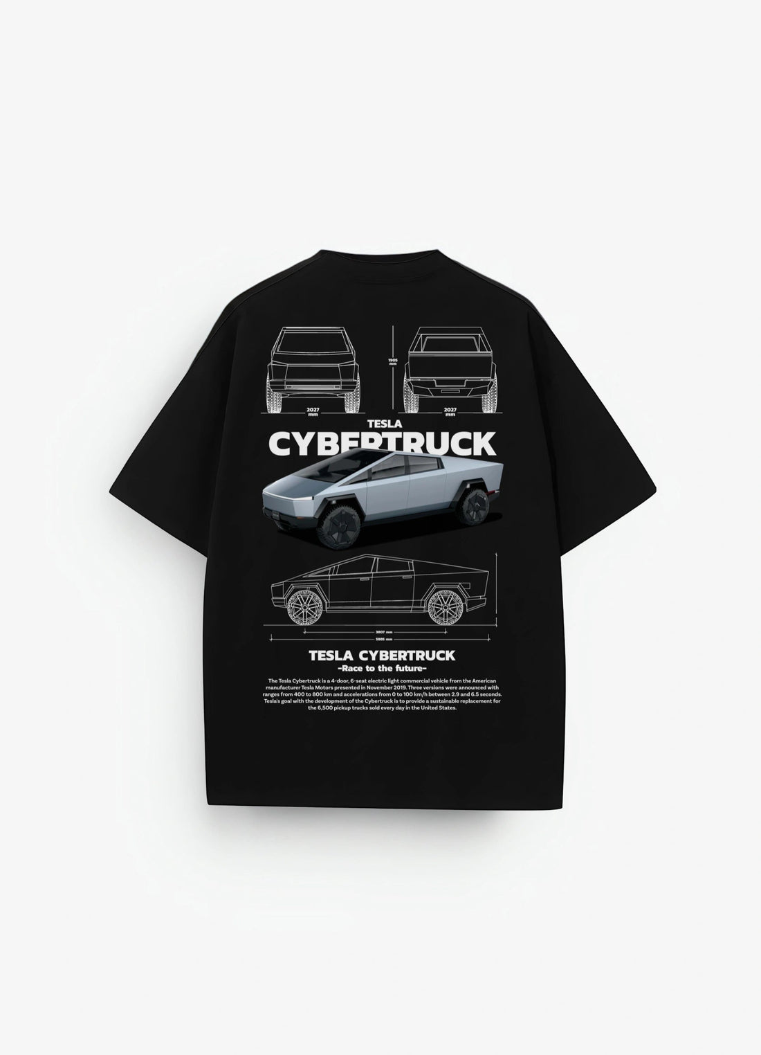 Tesla Cybertruck Oversized T-shirt Black - Strells