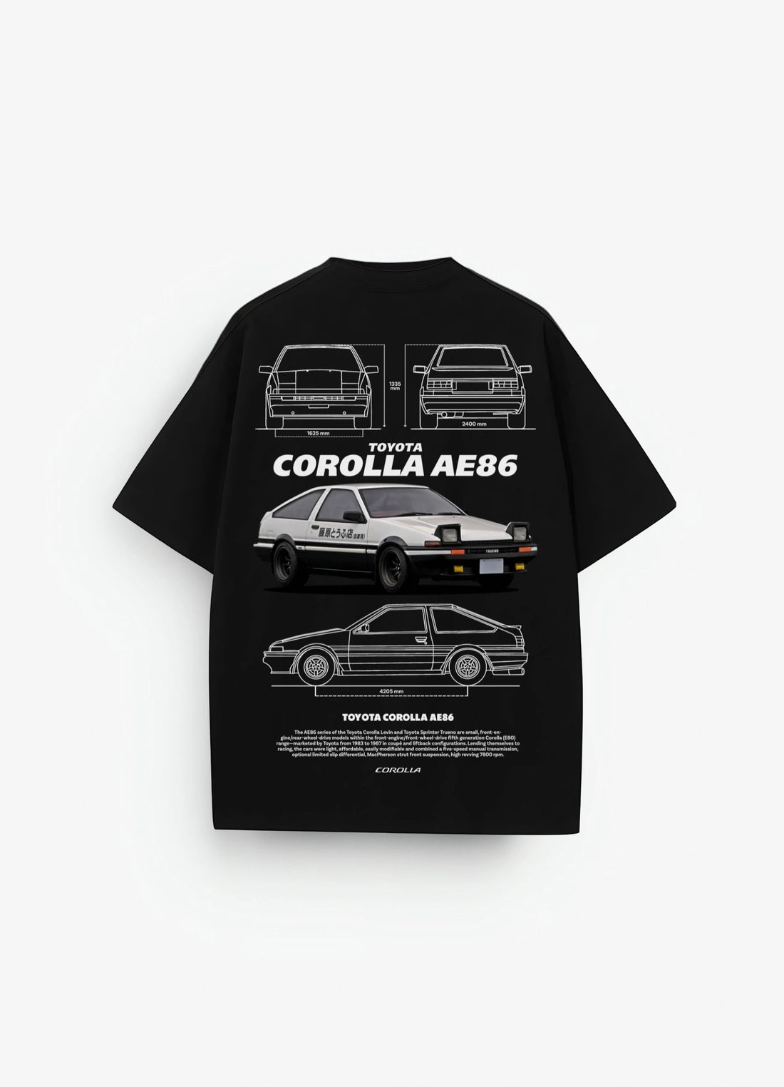 Toyota Corolla AE86 Oversized T-shirt Black - Strells