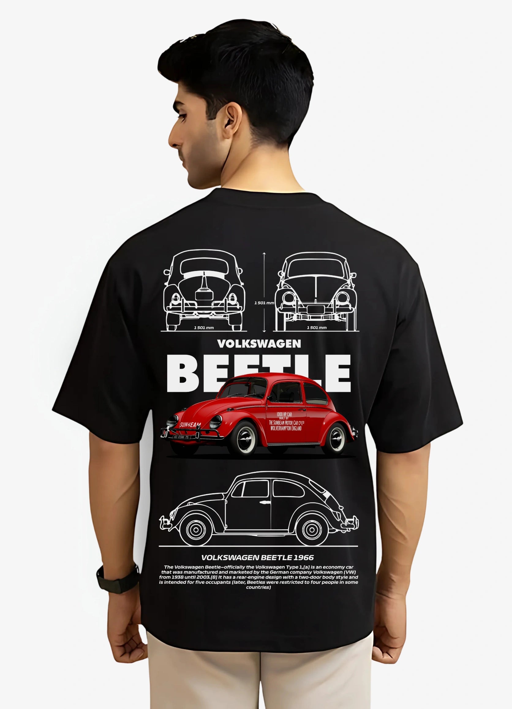 Volkswagen Beetle 1966 Oversized T-shirt Black - Strells