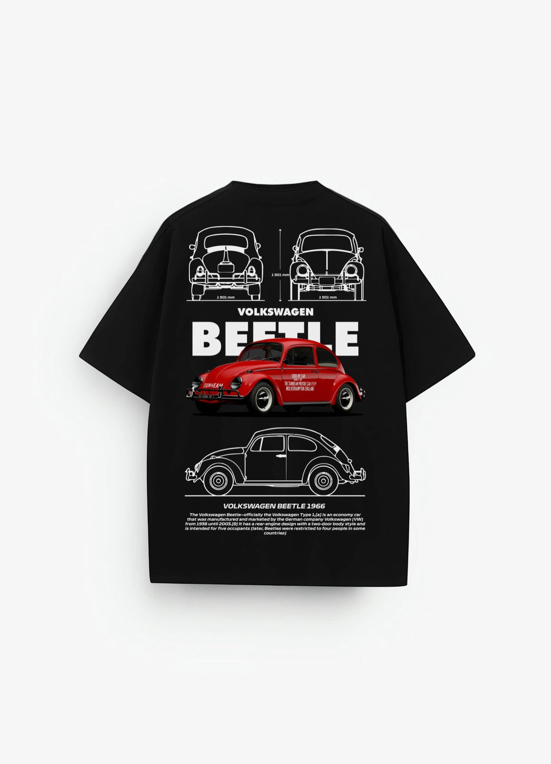 Volkswagen Beetle 1966 Oversized T-shirt Black - Strells