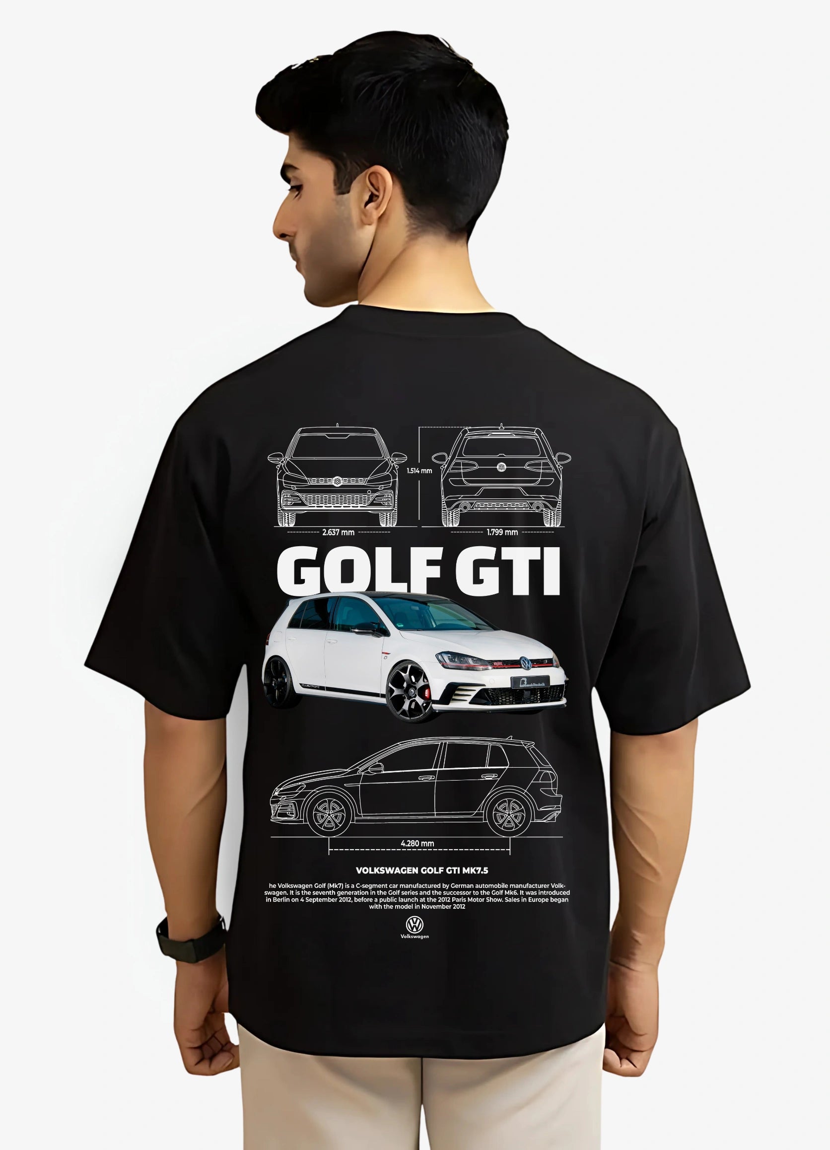 Volkswagen golf GTI White Oversized T-shirt Black - Strells